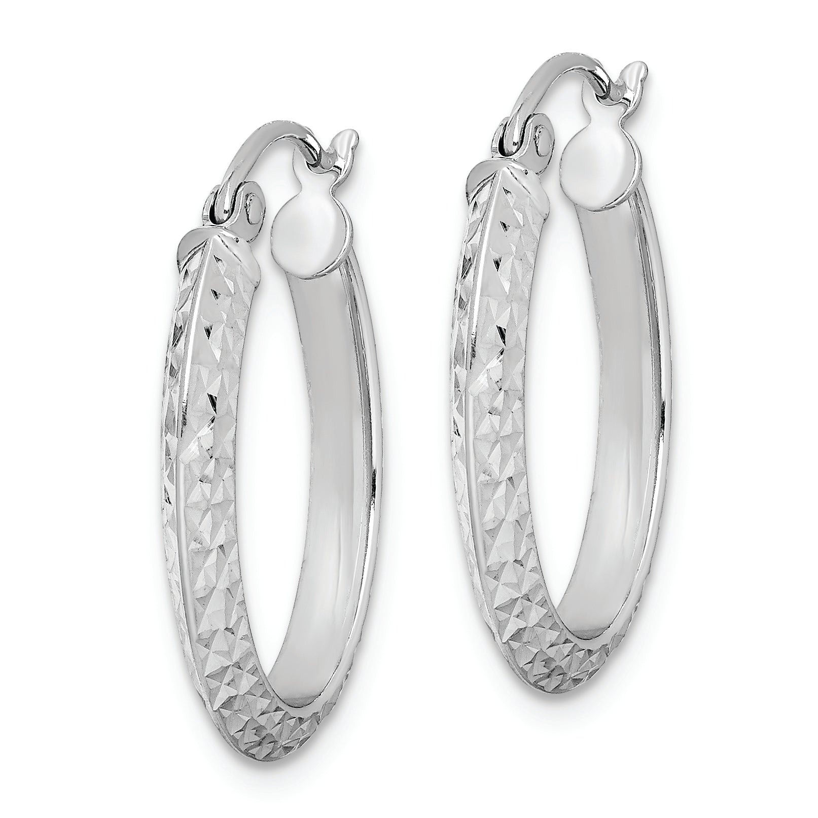 Sterling Silver Rhodium Plated Diamond Cut Oval Hoop Earrings Secondary image
