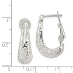 Sterling Silver Polished & Filigree Omega Back J-Hoop Earrings