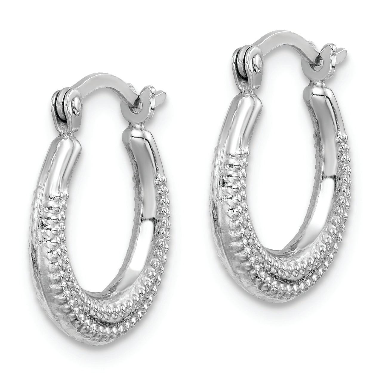 Sterling Silver Rhodium-plated Textured Hollow Hoop Earrings Secondary image