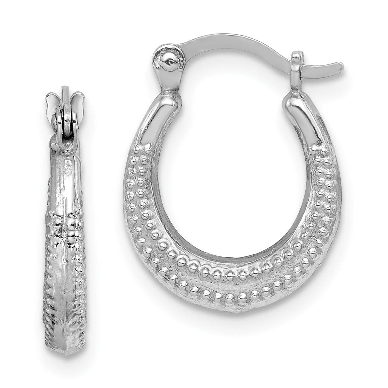 Sterling Silver Rhodium-plated Textured Hollow Hoop Earrings Main image