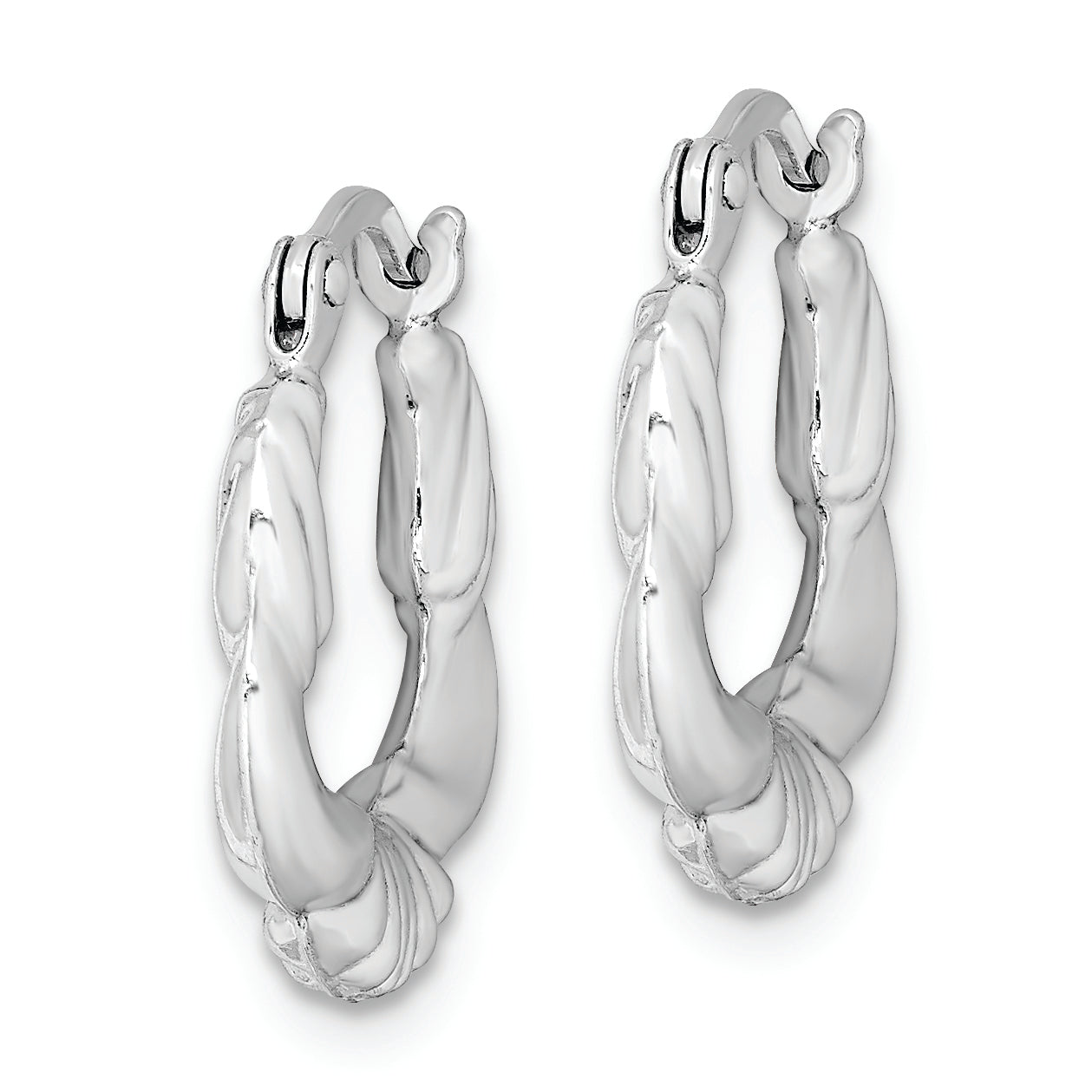 Sterling Silver Rhodium Plated Hollow Scalloped Hoop Earrings Secondary image