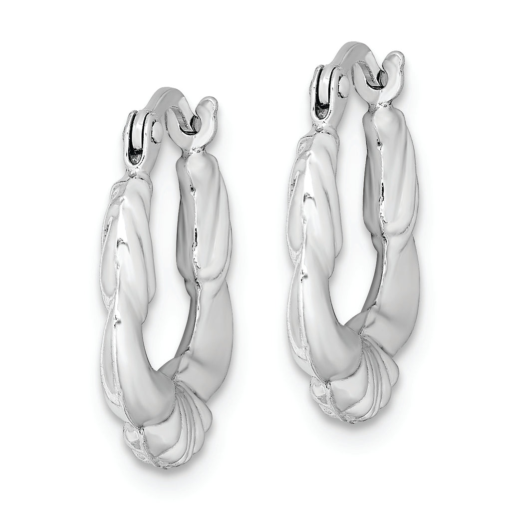 Sterling Silver Rhodium Plated Hollow Scalloped Hoop Earrings