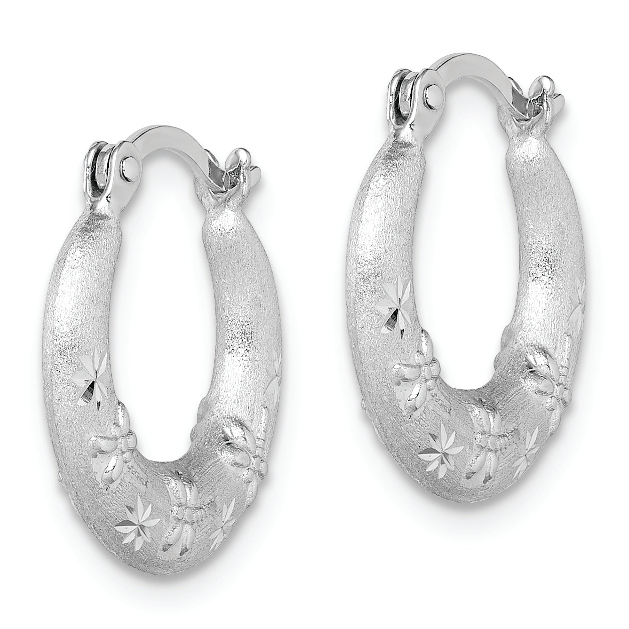 Sterling Silver Rhodium Plated Diamond Cut Hoop Earrings Secondary image