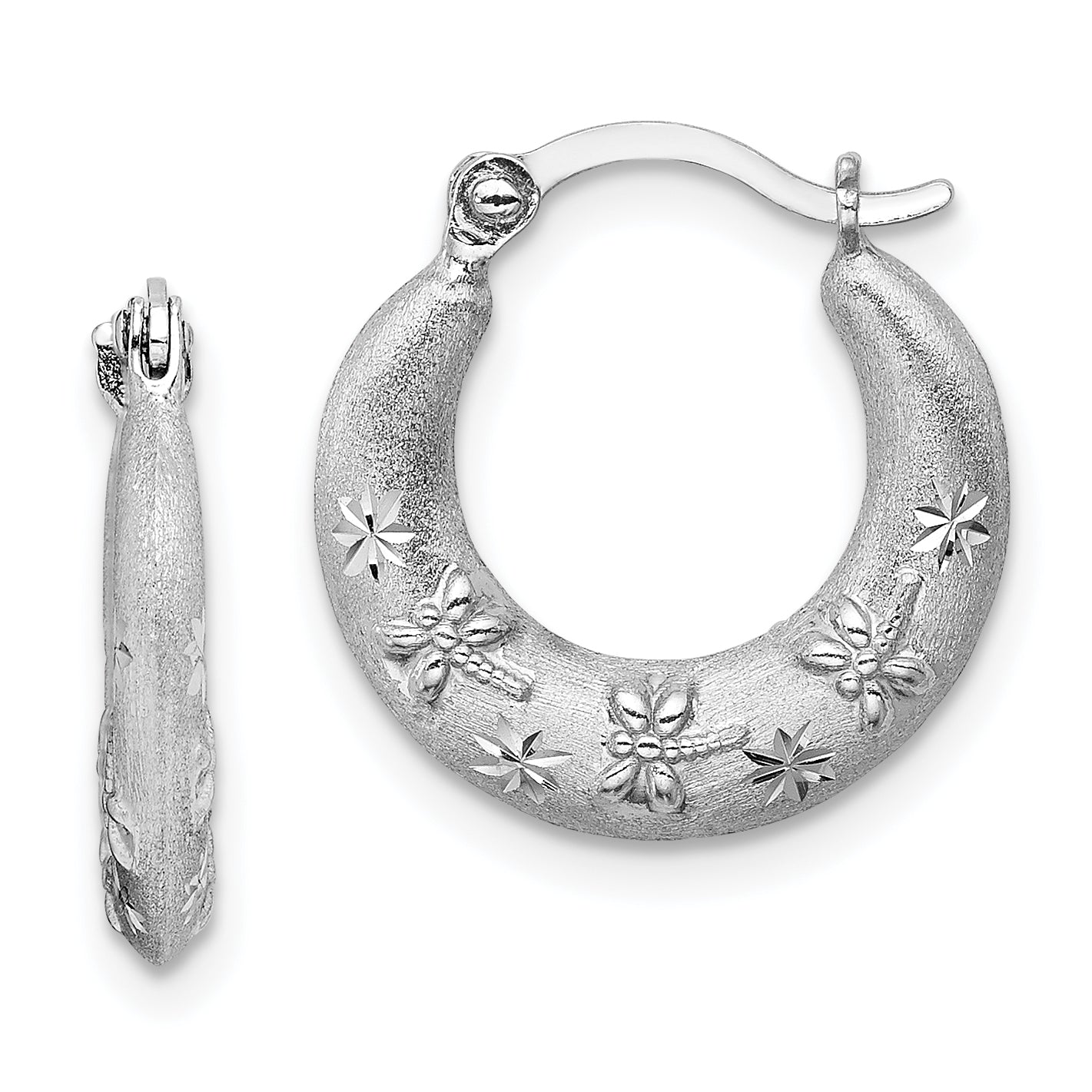 Sterling Silver Rhodium Plated Diamond Cut Hoop Earrings Main image