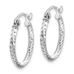 Sterling Silver Rhodium Plated Diamond Cut Hoop Earrings