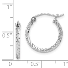 Sterling Silver Rhodium Plated Diamond Cut Hoop Earrings