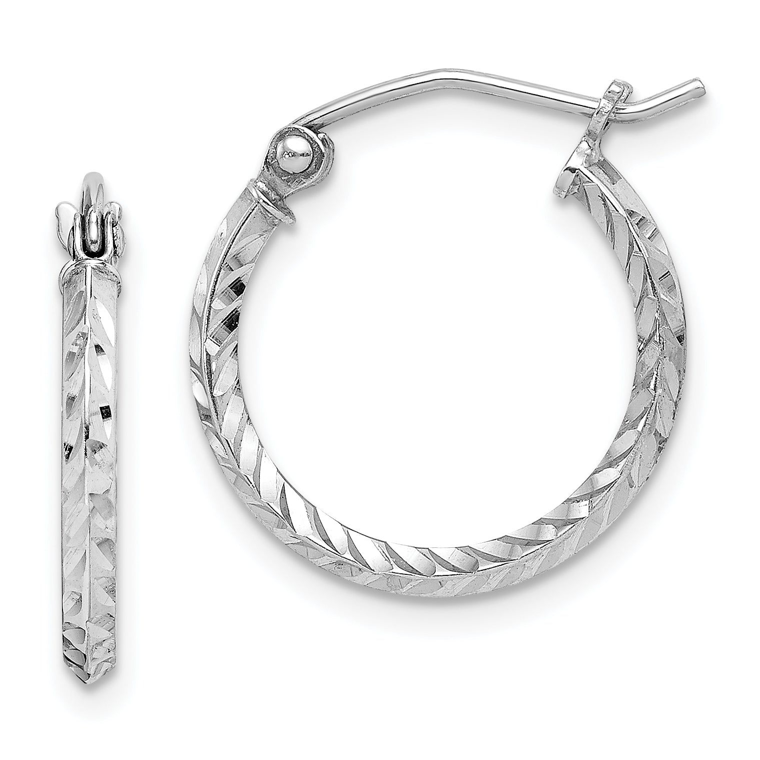 Sterling Silver Rhodium Plated Diamond Cut Hoop Earrings