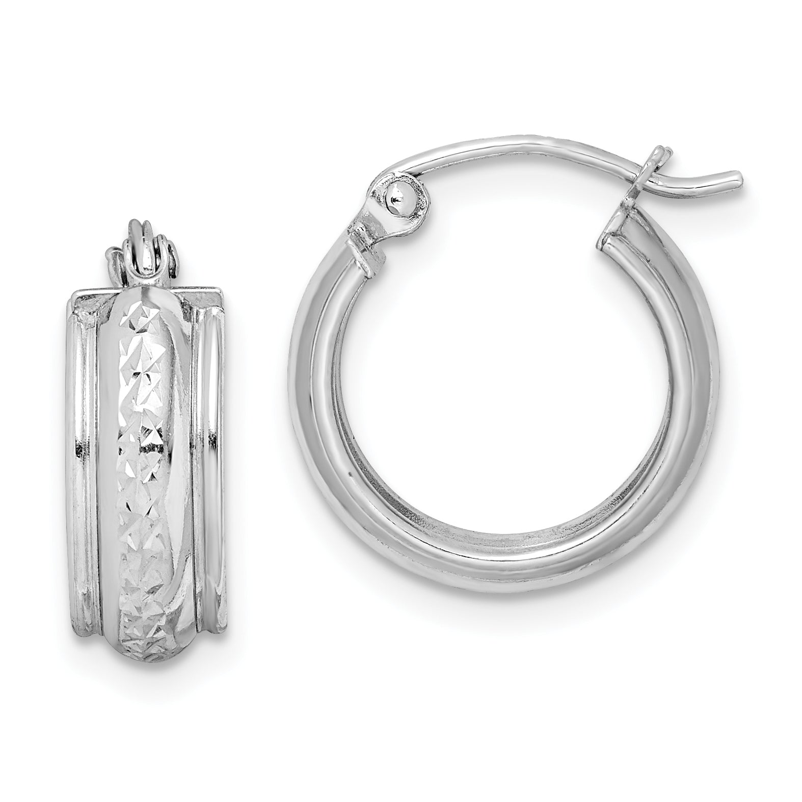Sterling Silver Rhodium-plated Diamond-cut 5mm Round Hoop Earrings Main image
