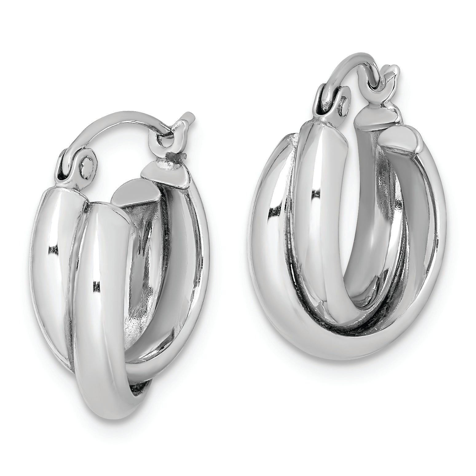 Sterling Silver Rhodium Plated Double Hoop Earrings Secondary image
