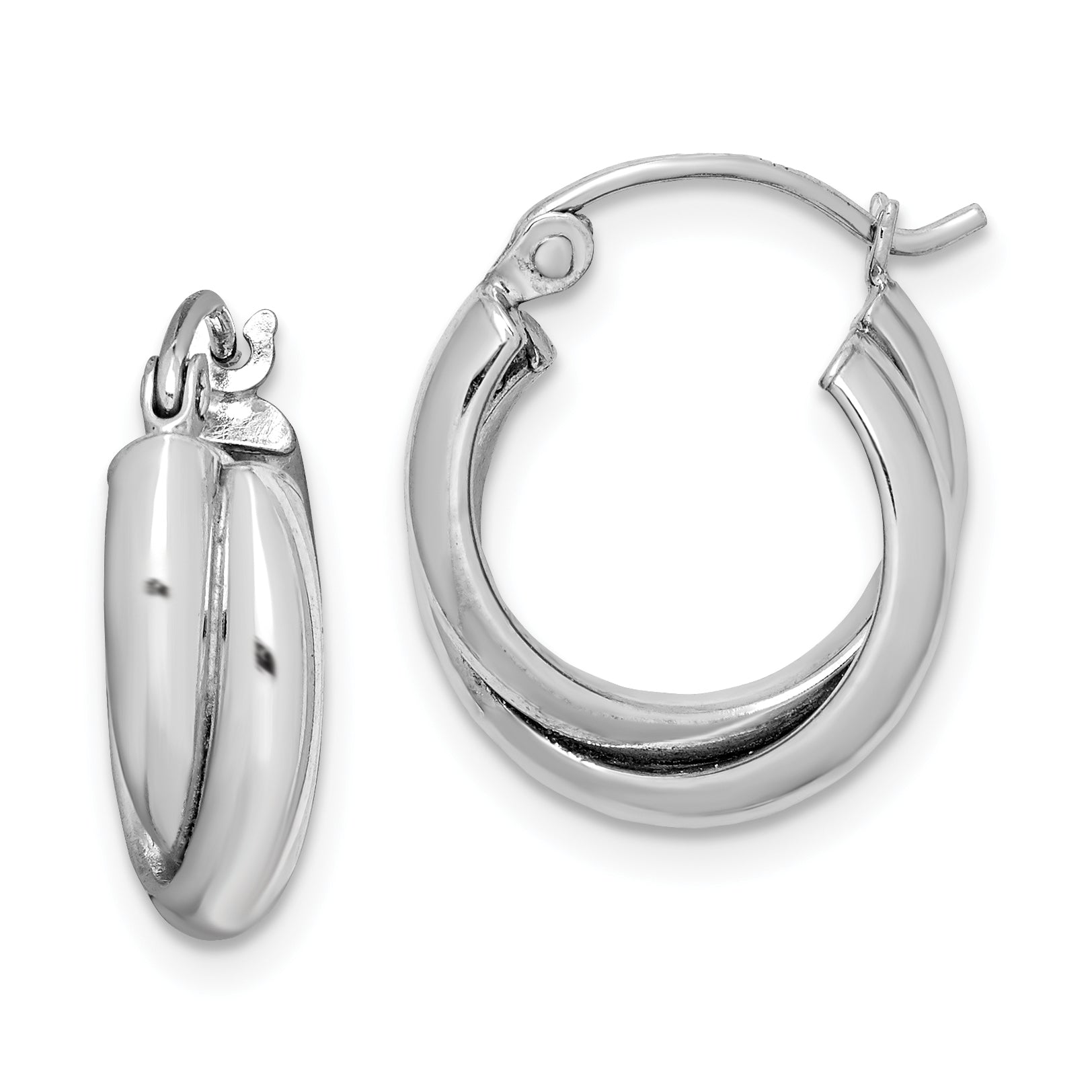 Sterling Silver Rhodium Plated Double Hoop Earrings Main image