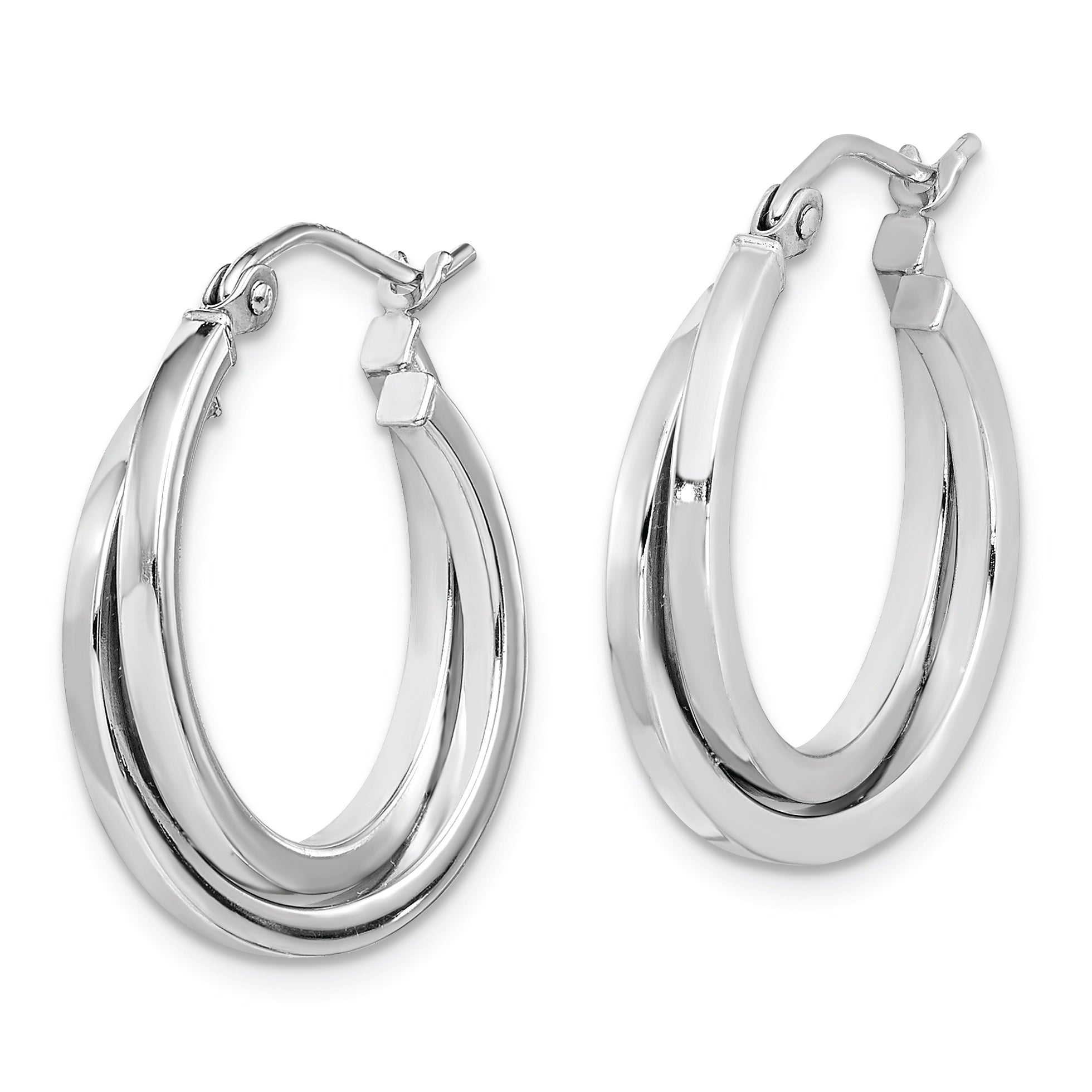 Sterling Silver Rhodium Plated Double Hoop Earrings Secondary image