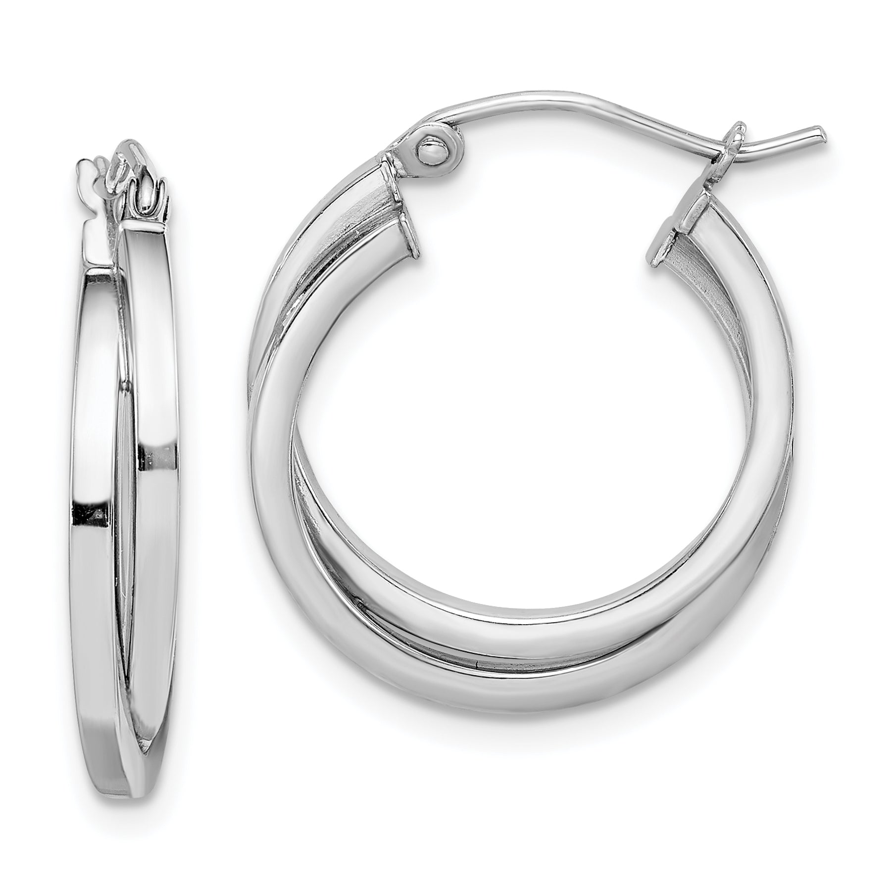 Sterling Silver Rhodium Plated Double Hoop Earrings Main image