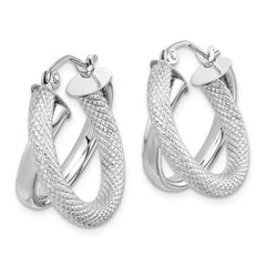 Sterling Silver Rhodium Plated Polished Diamond-cut Hoop Earrings