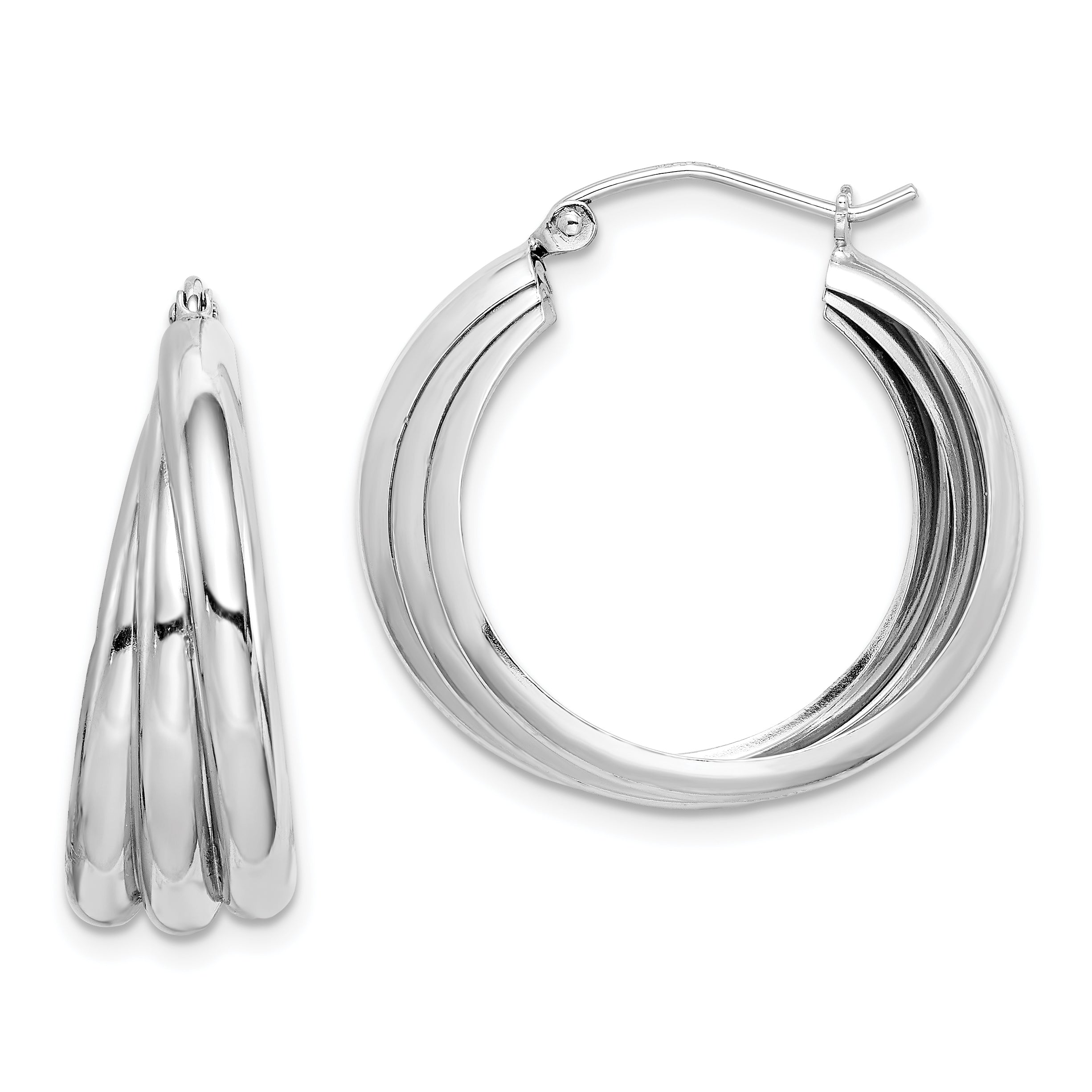 Sterling Silver Rhodium-plated Triple Tube Round Hoop Earrings Main image