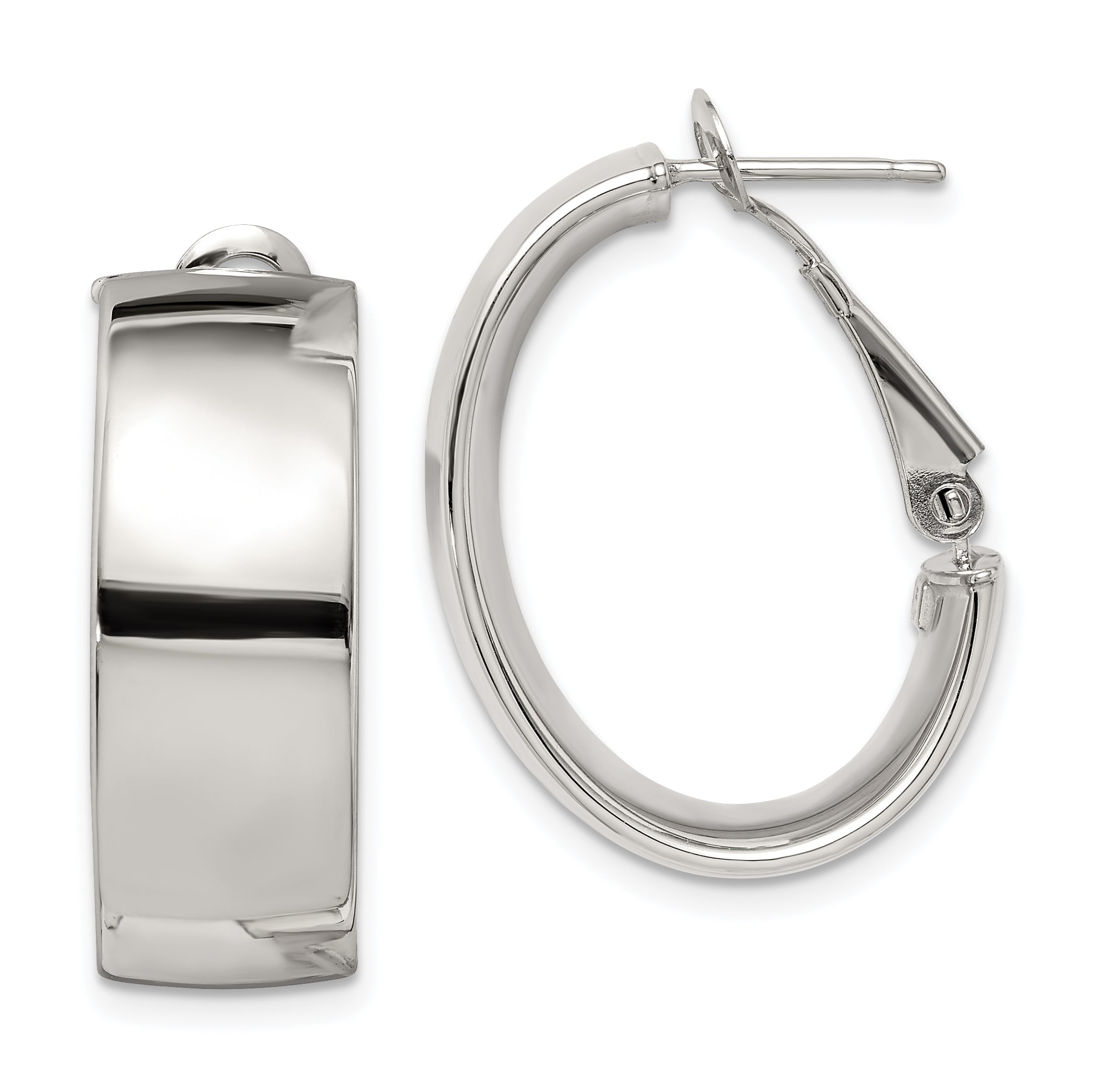 Sterling Silver Rhod-pltd Polish 10mm Omega Back Oval Hoop Earrings Main image