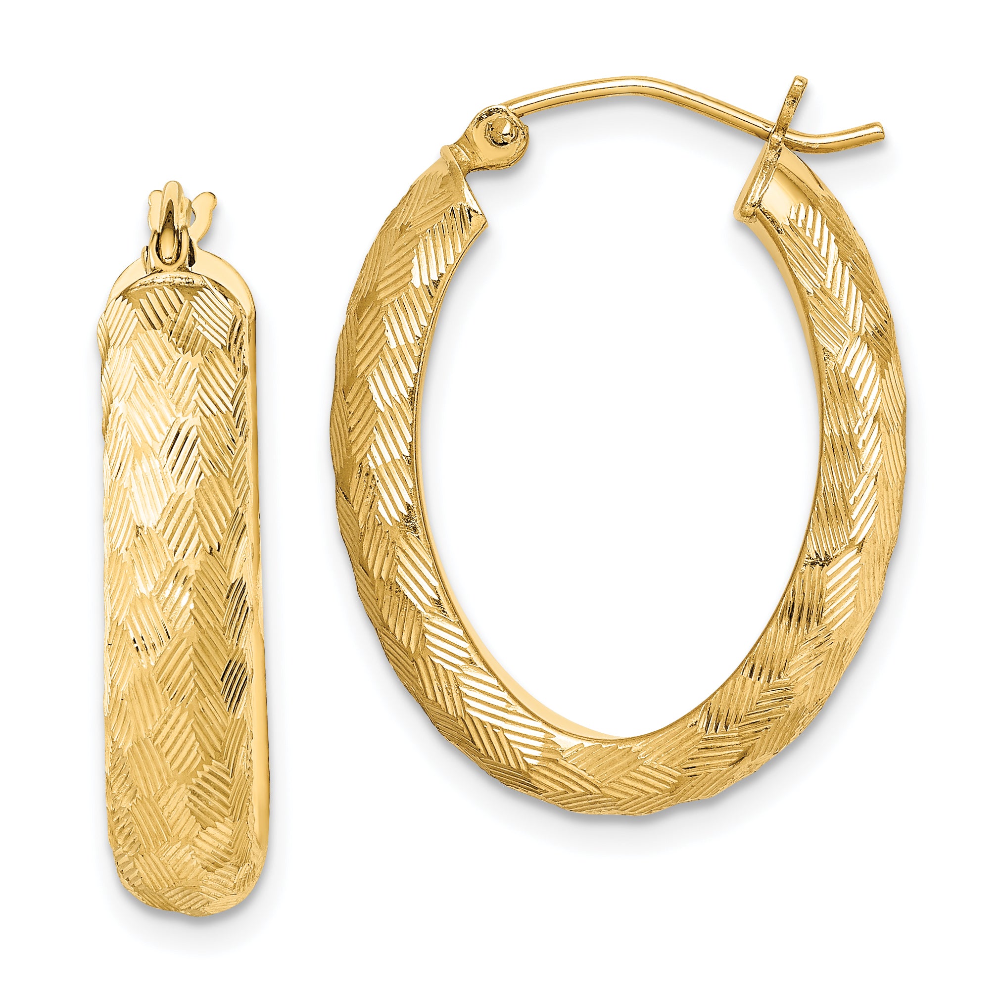 Sterling Silver Gold-plated Textured 5mm Oval Hoop Earrings