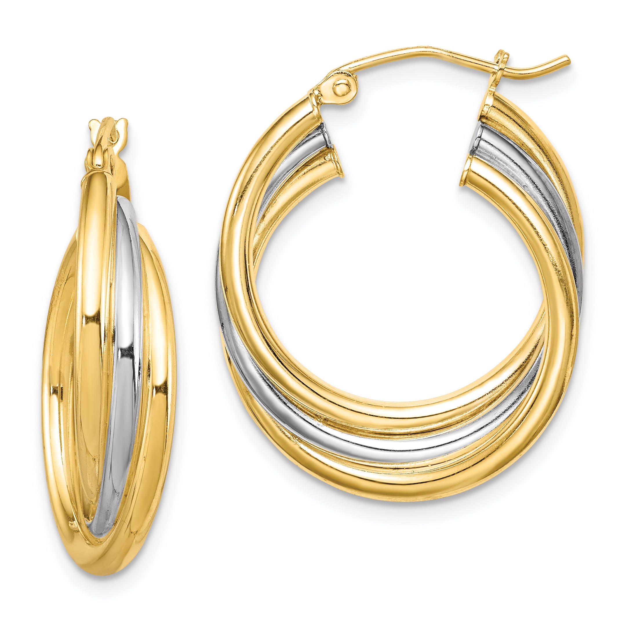 Sterling Silver Rhodium-plated Gold-plated Triple Hoop Earrings Main image