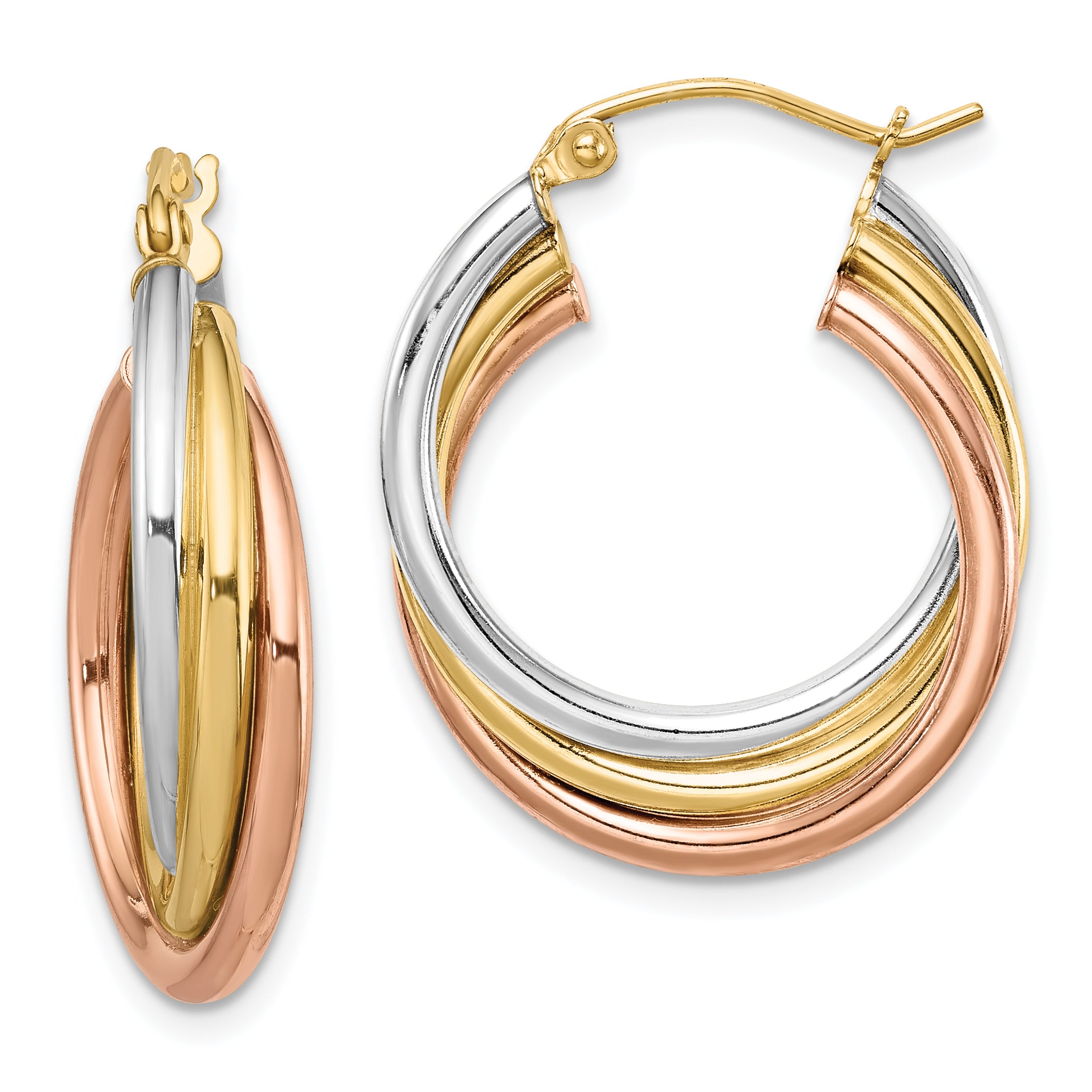 Sterling Silver Rhodium-plated Rose/Yellow Gold-plated Hoop Earrings Main image
