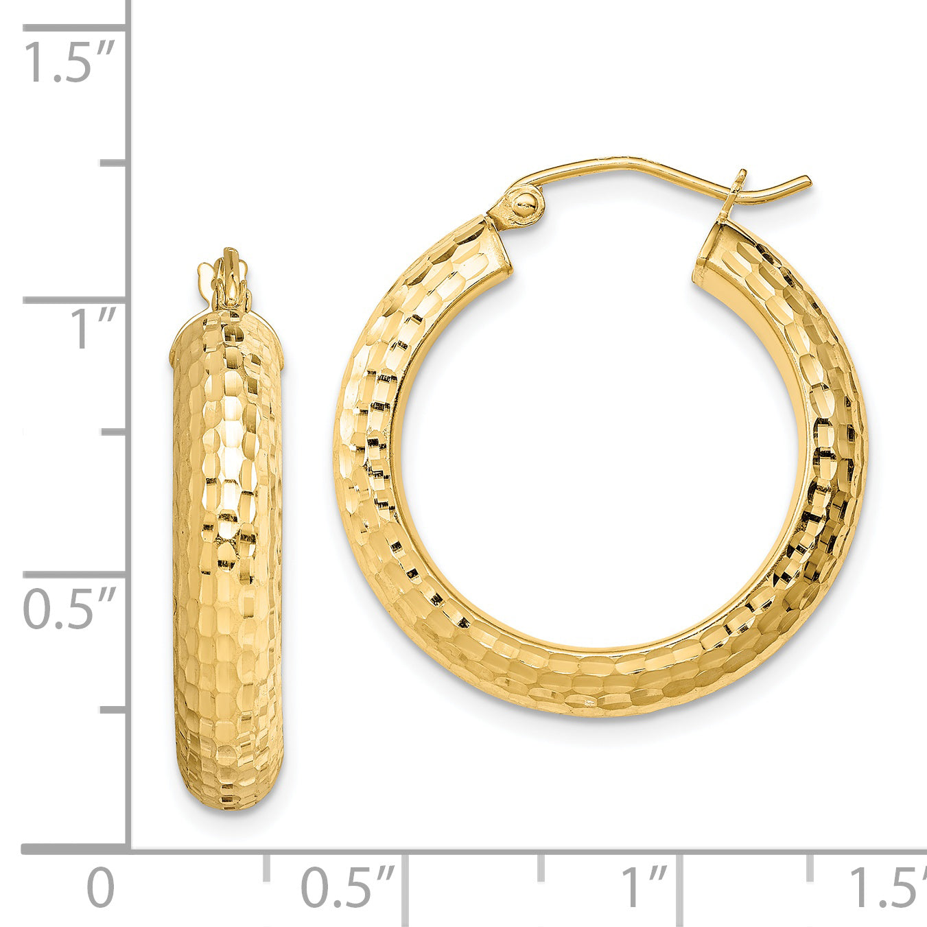 Sterling Silver Gold-plated Diamond-cut 5x25mm Hoop Earrings
