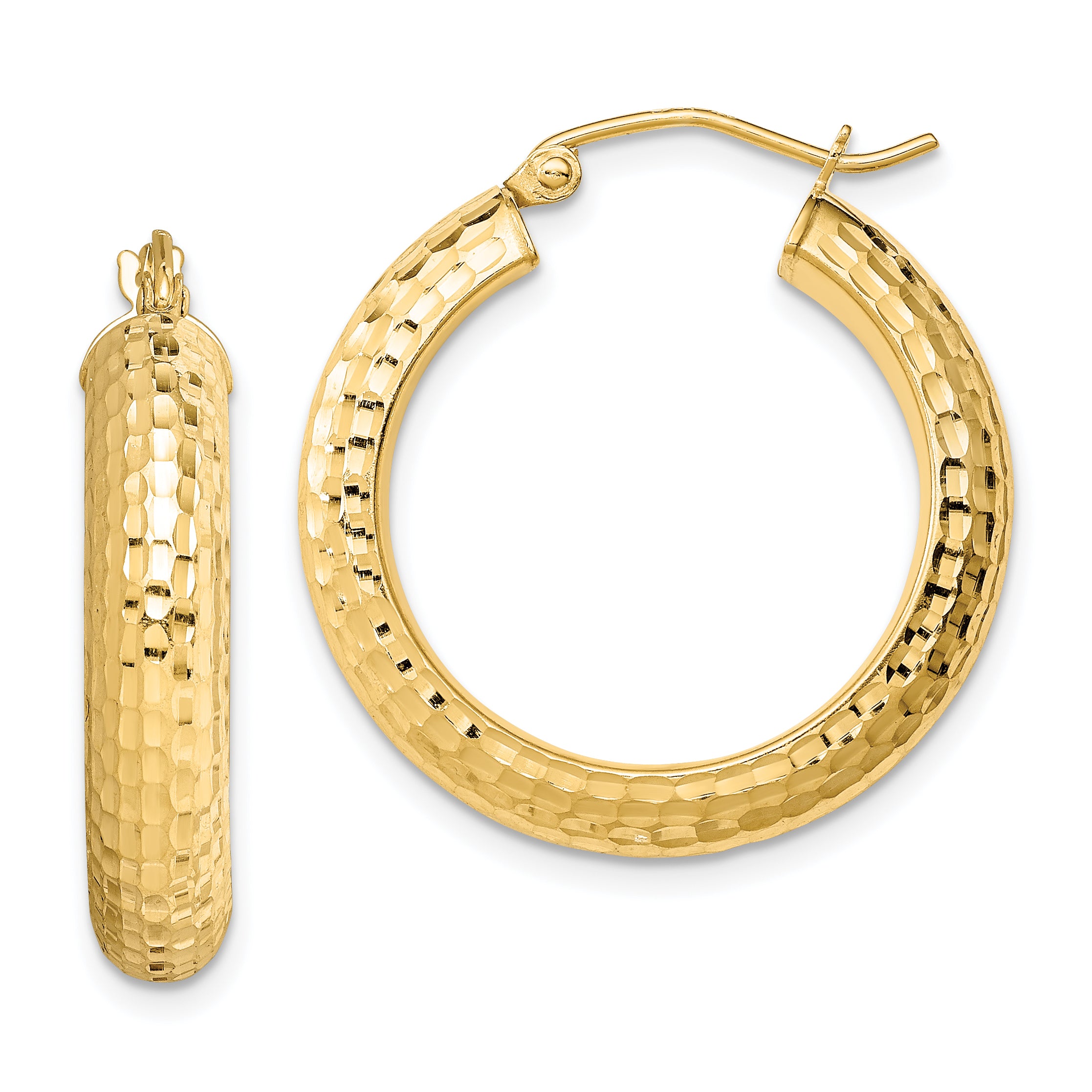 Sterling Silver Gold-plated Diamond-cut 5x25mm Hoop Earrings