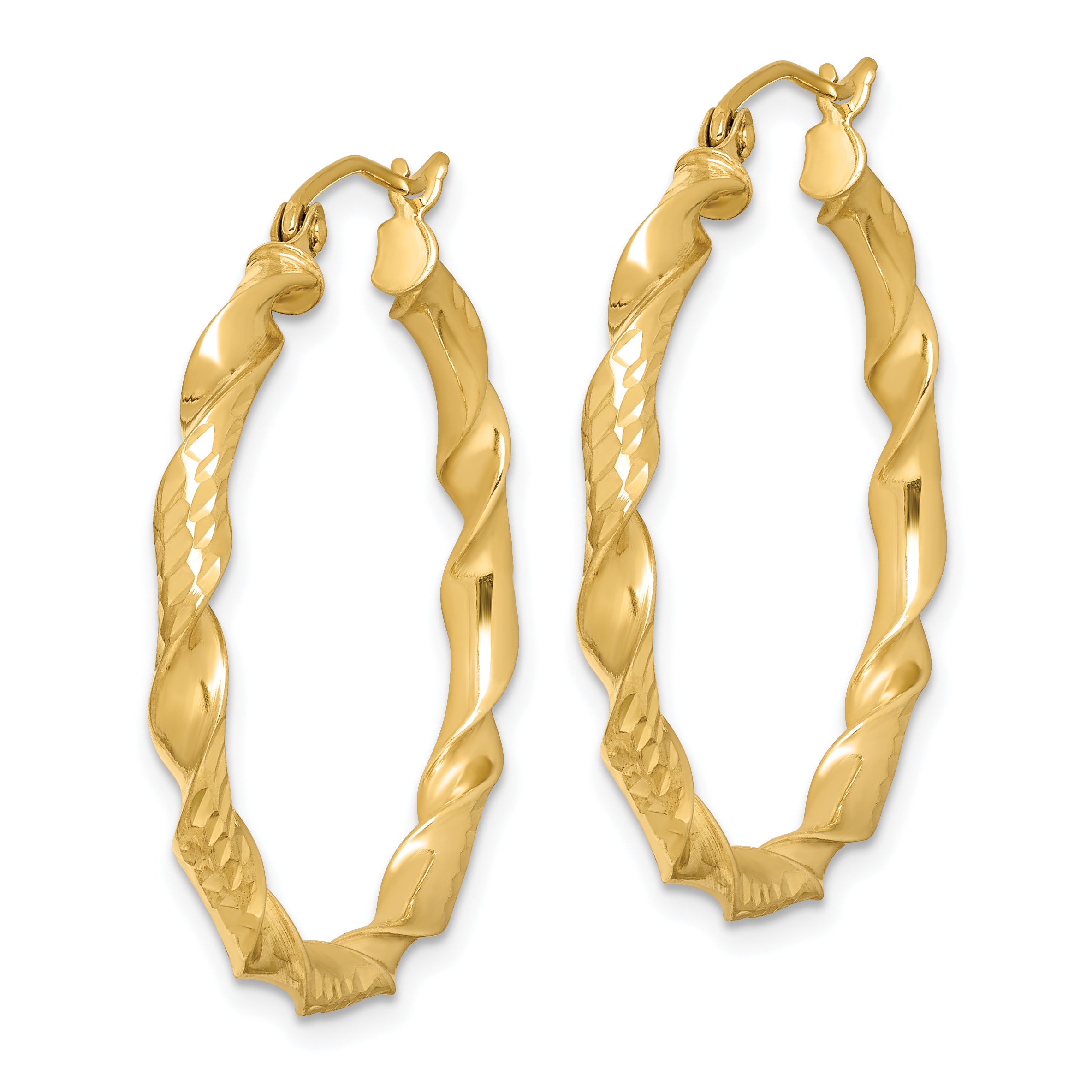 Sterling Silver Gold-plated 3x30mm Diamond-cut Twisted Hoop Earrings Secondary image