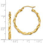 Sterling Silver Gold-plated 3x30mm Diamond-cut Twisted Hoop Earrings