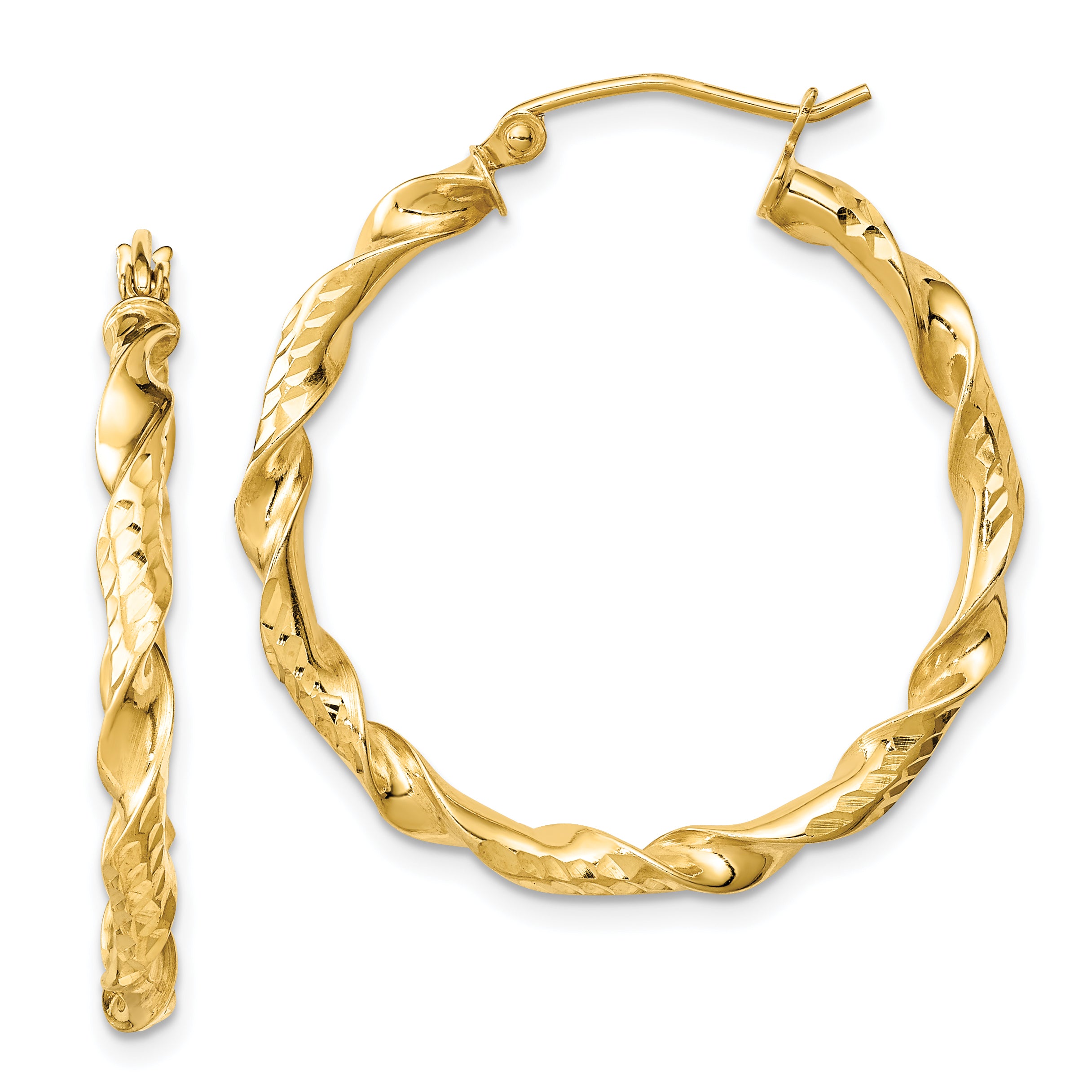 Sterling Silver Gold-plated 3x30mm Diamond-cut Twisted Hoop Earrings Main image