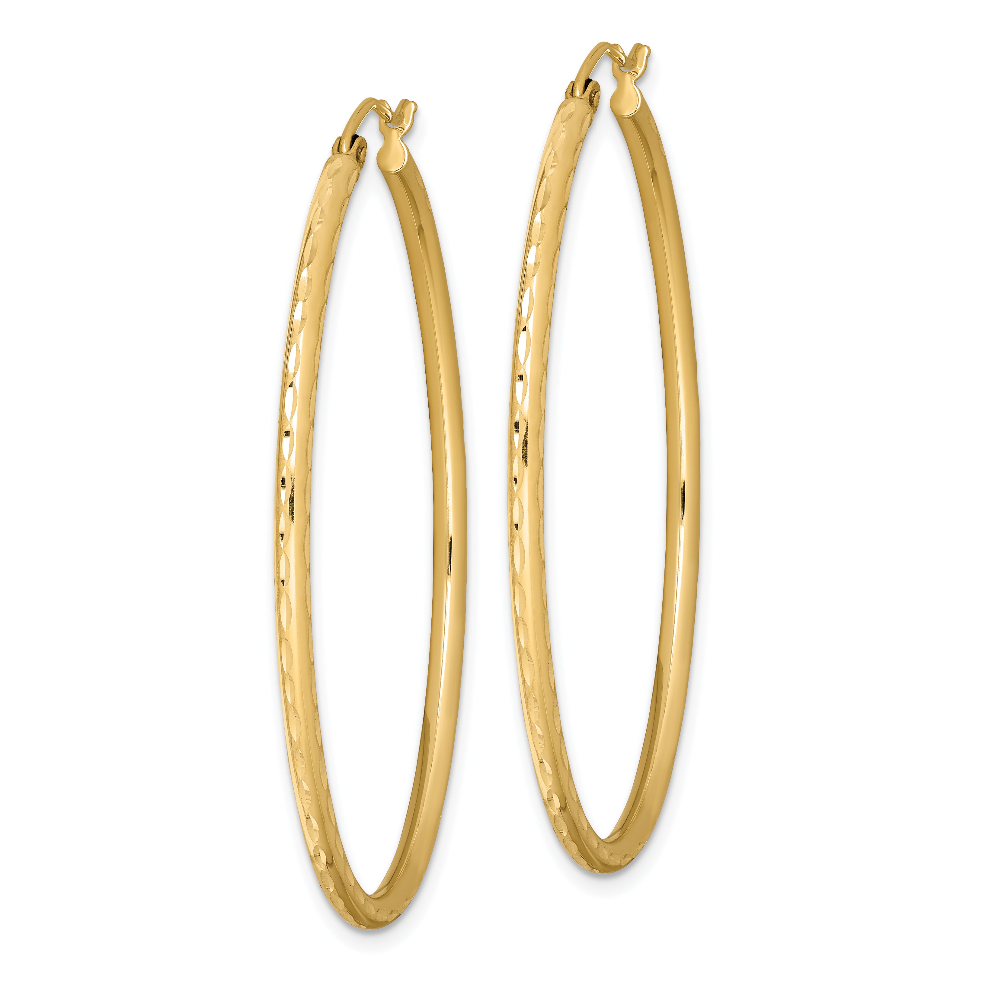Sterling Silver Gold-plated Textured 2mm Hollow Oval Hoop Earrings Secondary image