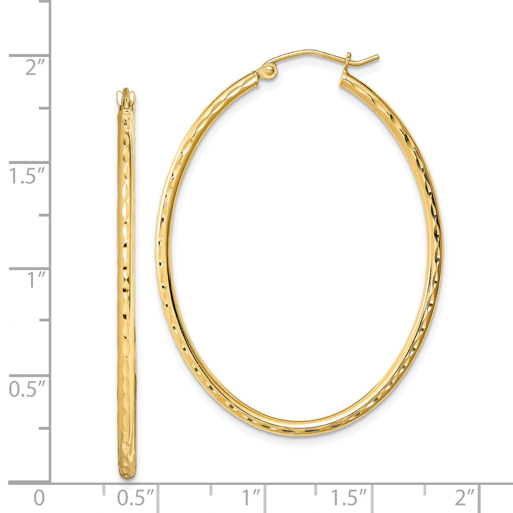 Sterling Silver Gold-plated Textured 2mm Hollow Oval Hoop Earrings