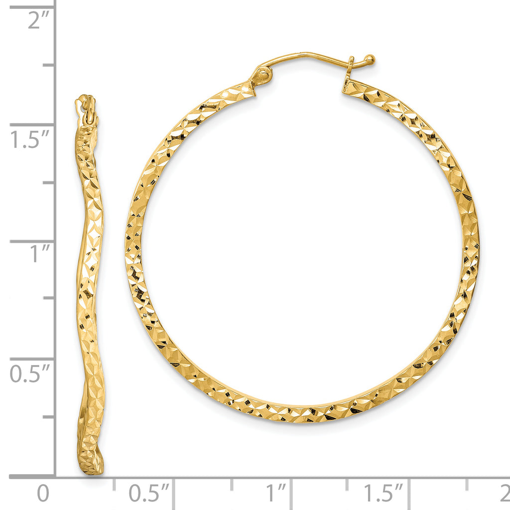 Sterling Silver Gold-plated Diamond Cut 2mm Wavy Hoop Earrings