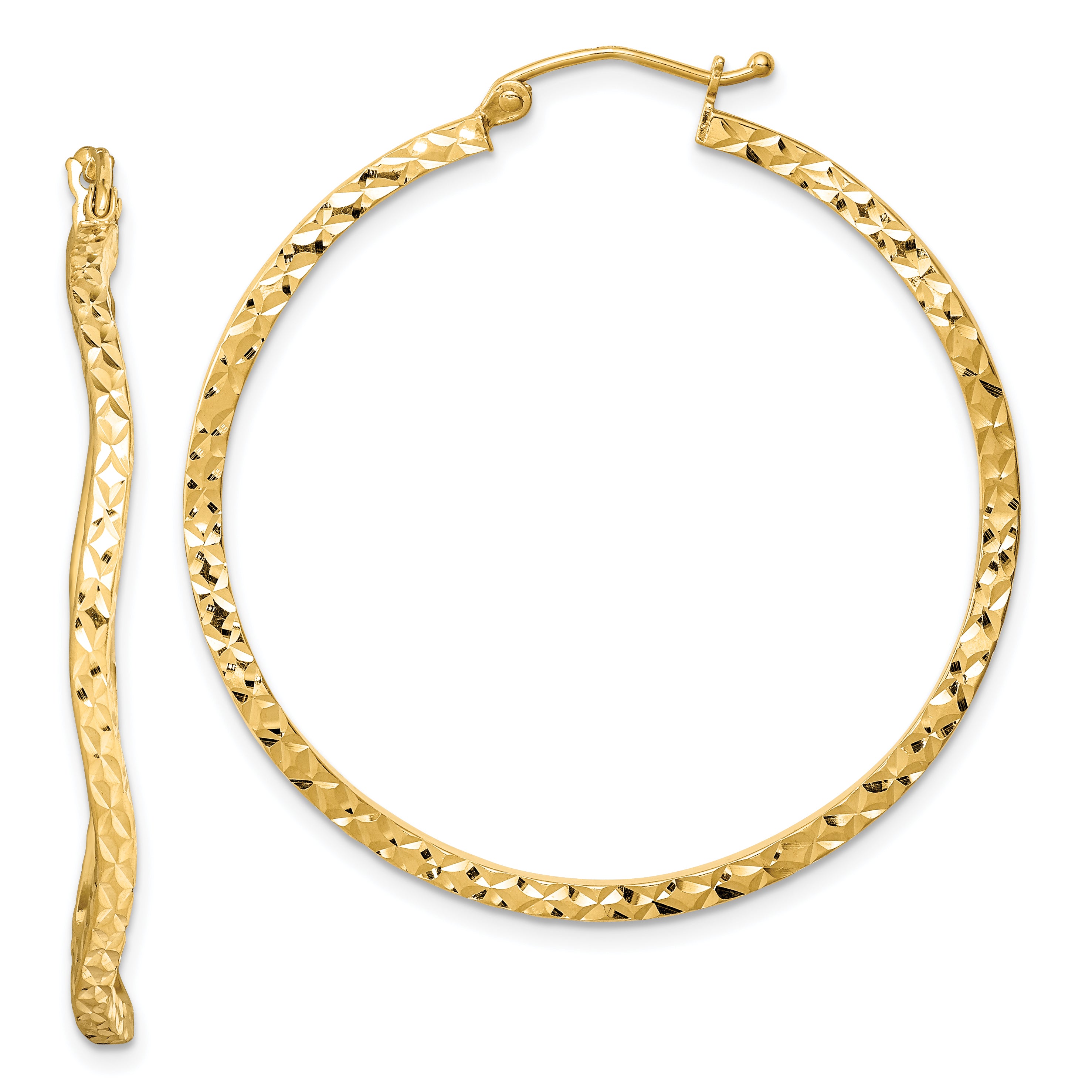 Sterling Silver Gold-plated Diamond Cut 2mm Wavy Hoop Earrings