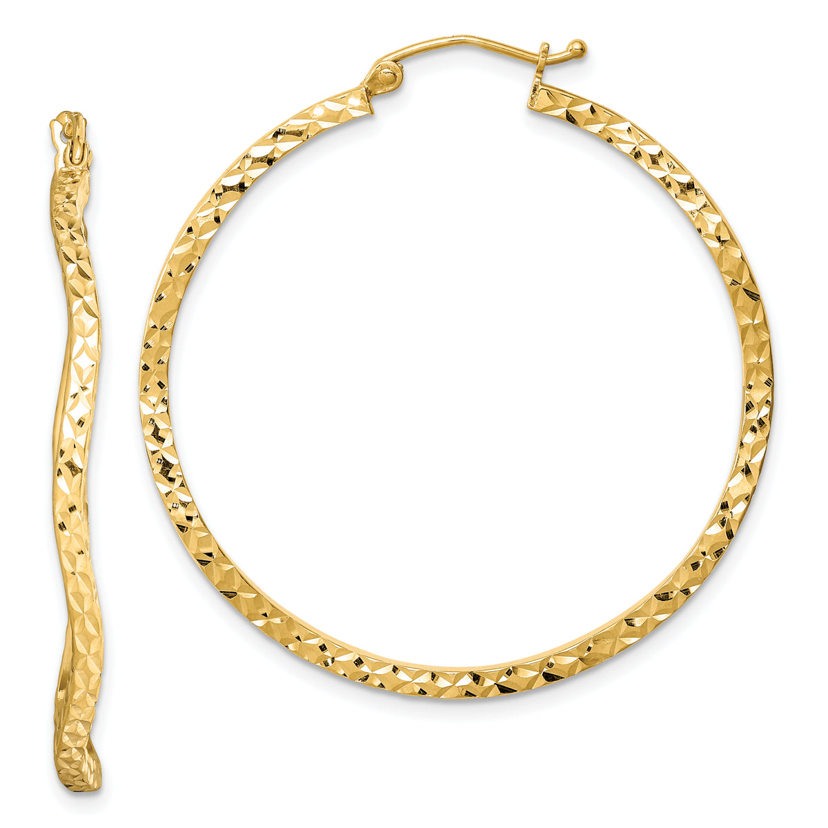 Sterling Silver Gold-plated Diamond Cut 2mm Wavy Hoop Earrings