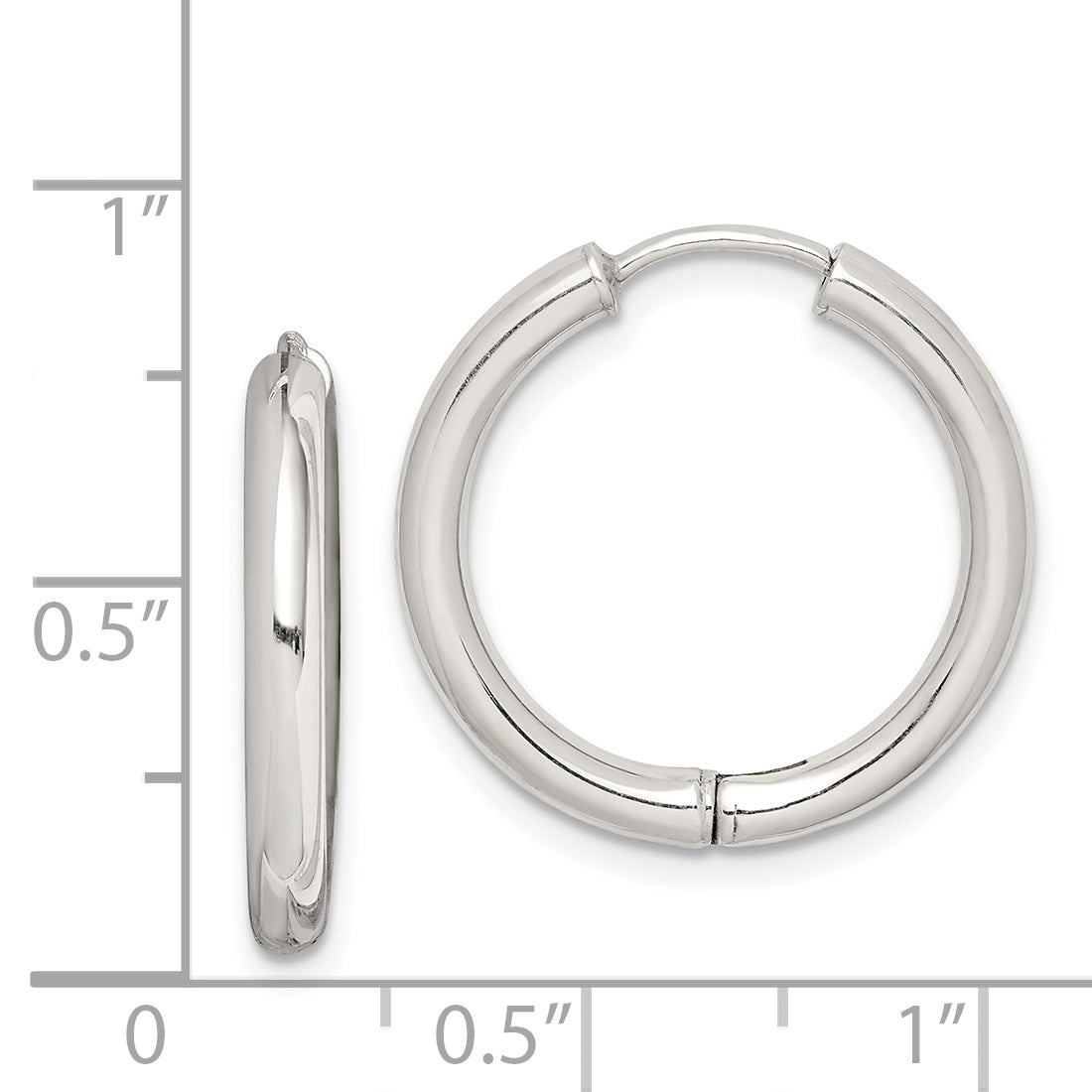 Sterling Silver Rhodium-plated Polished Hollow Hinged Hoop Earrings