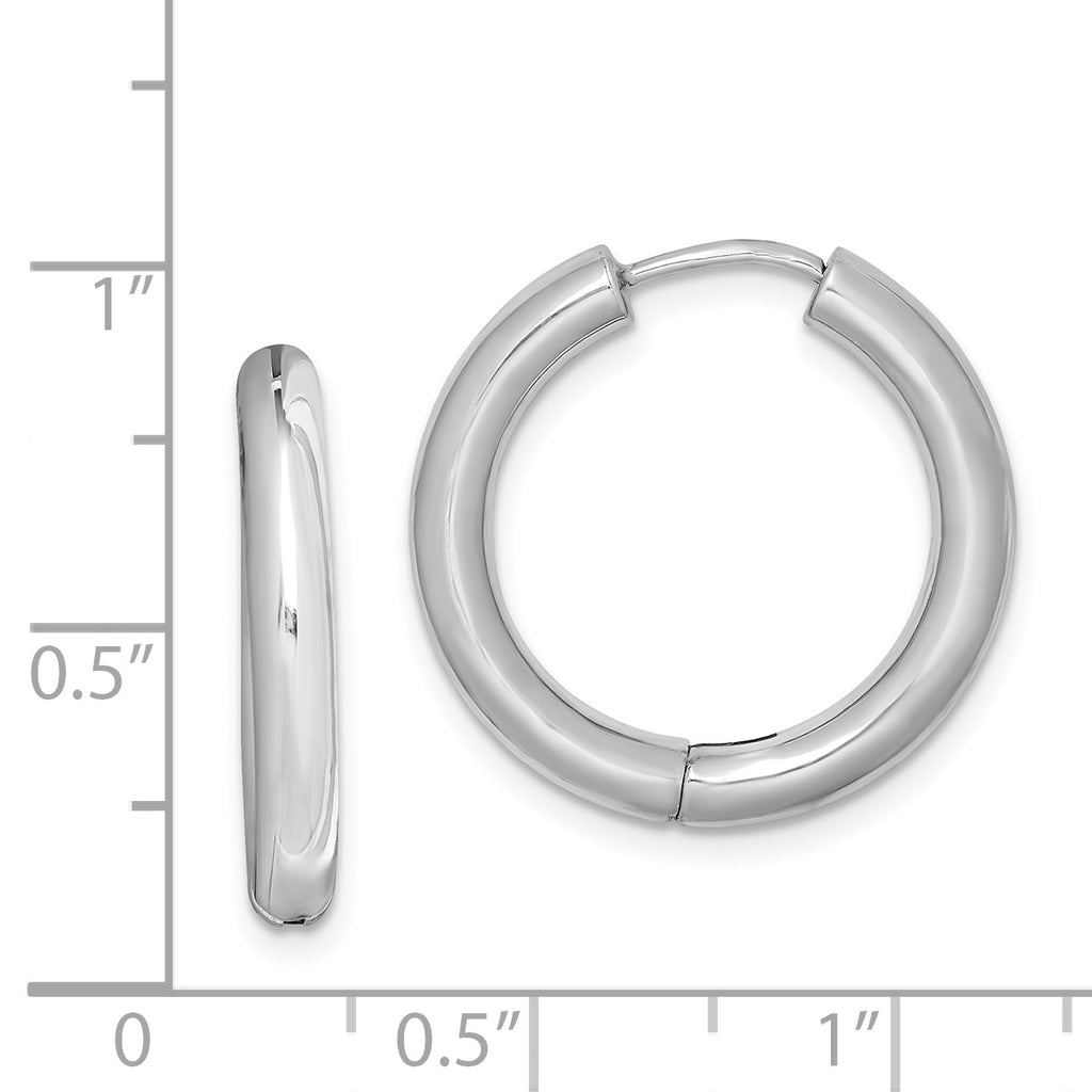 Sterling Silver Rhodium Polished Hinged Hoop Earrings