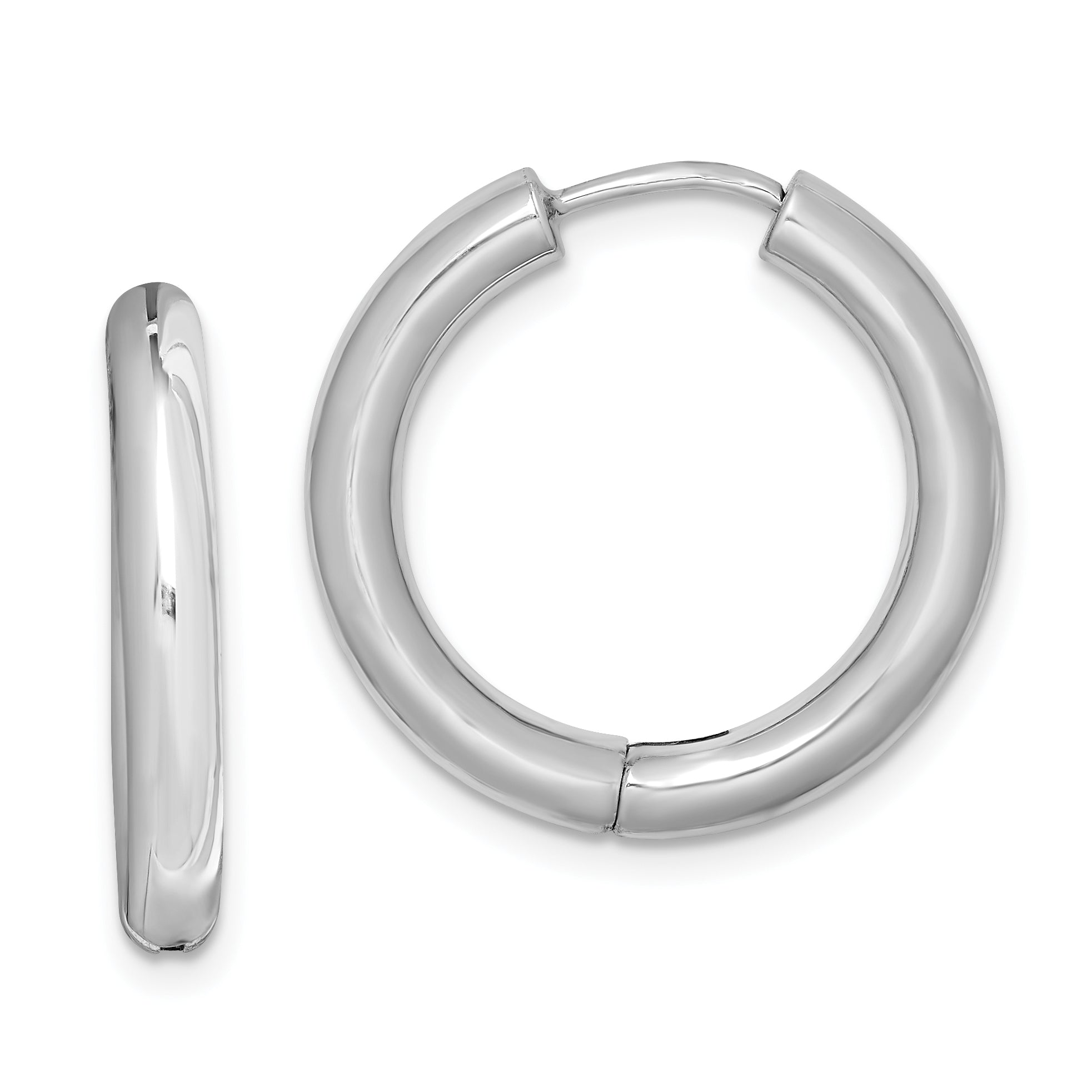 Sterling Silver Rhodium Polished Hinged Hoop Earrings