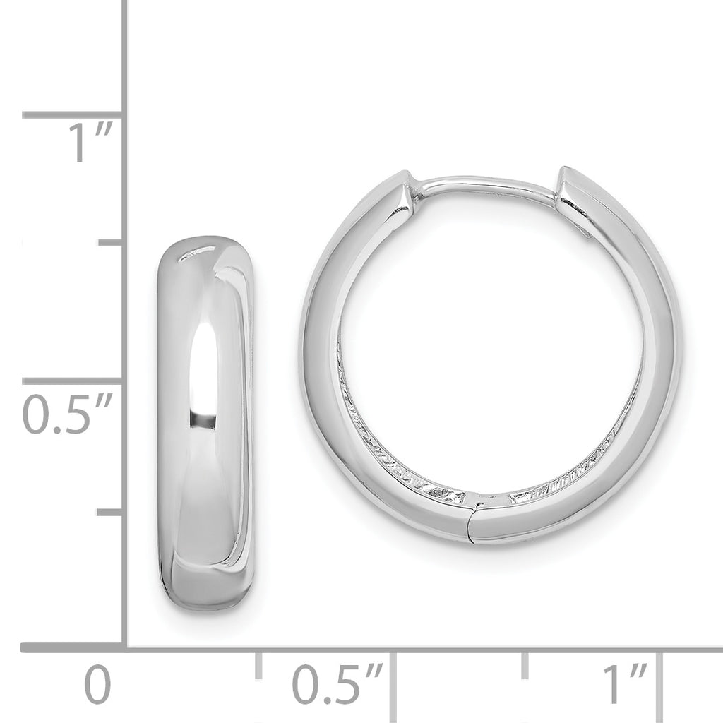 Sterling Silver Rhodium Polished Hinged Hoop Earrings
