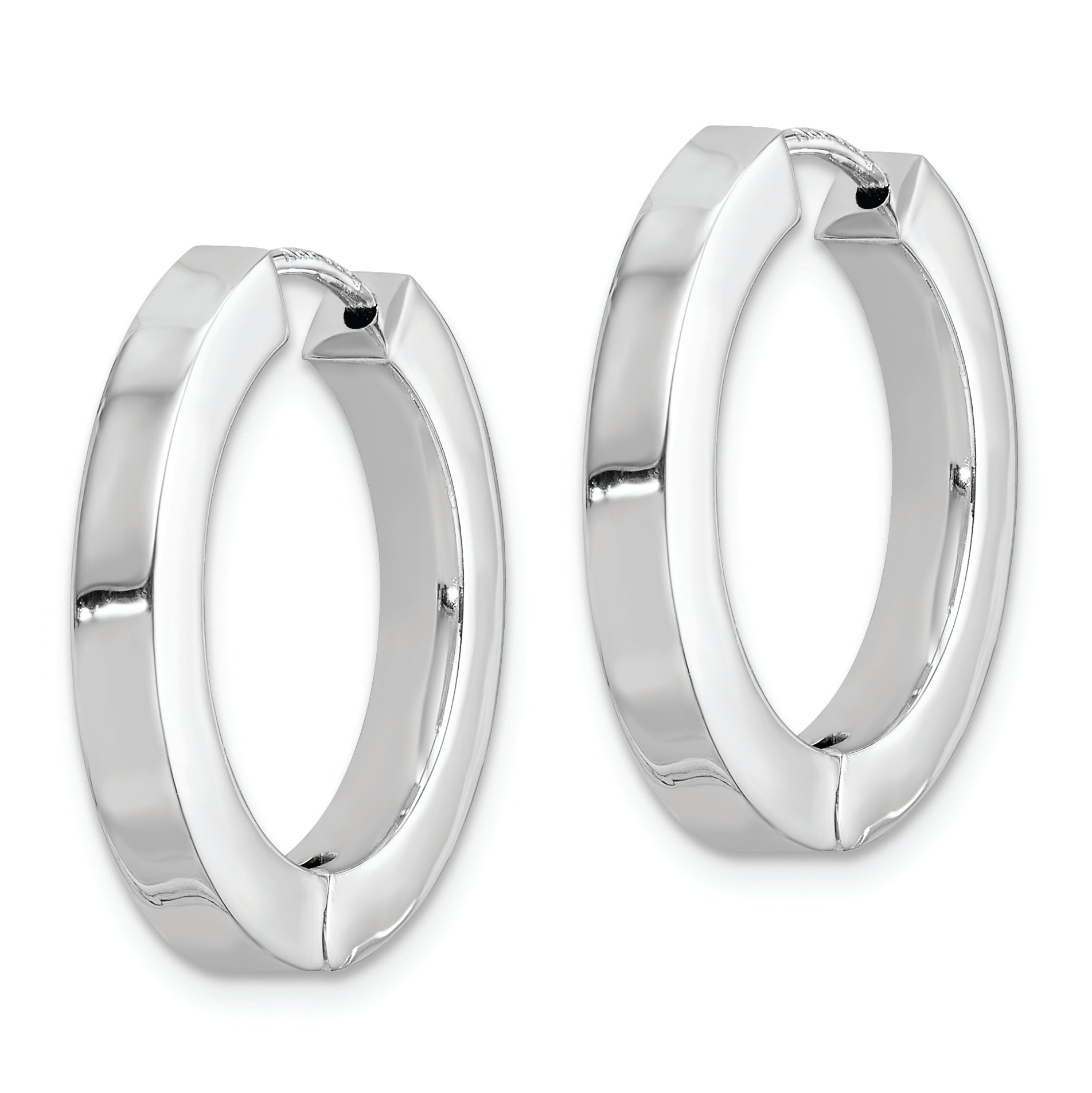 Sterling Silver Rhodium-plated Hollow Hinged Hoop Earrings Secondary image