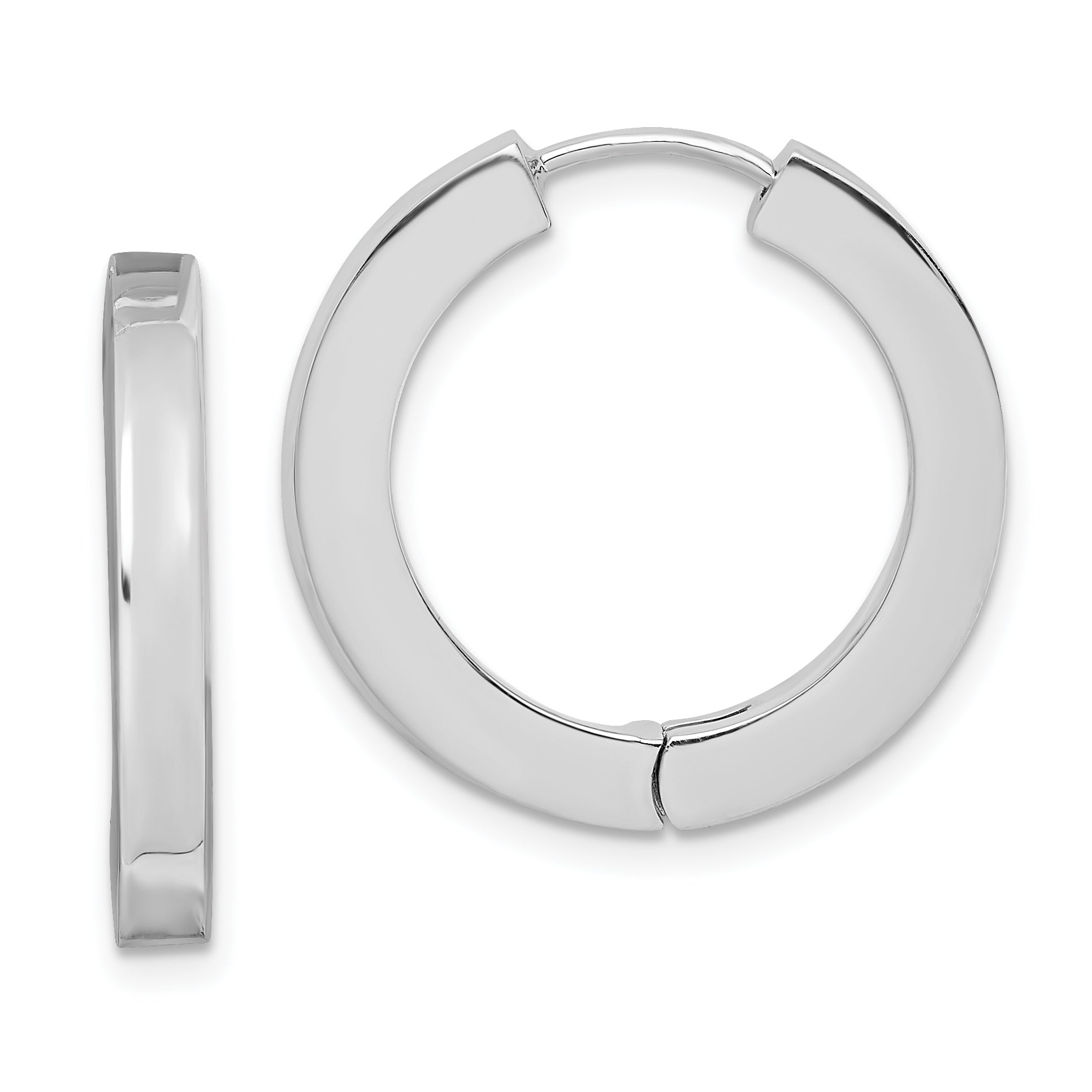 Sterling Silver Rhodium-plated Hollow Hinged Hoop Earrings
