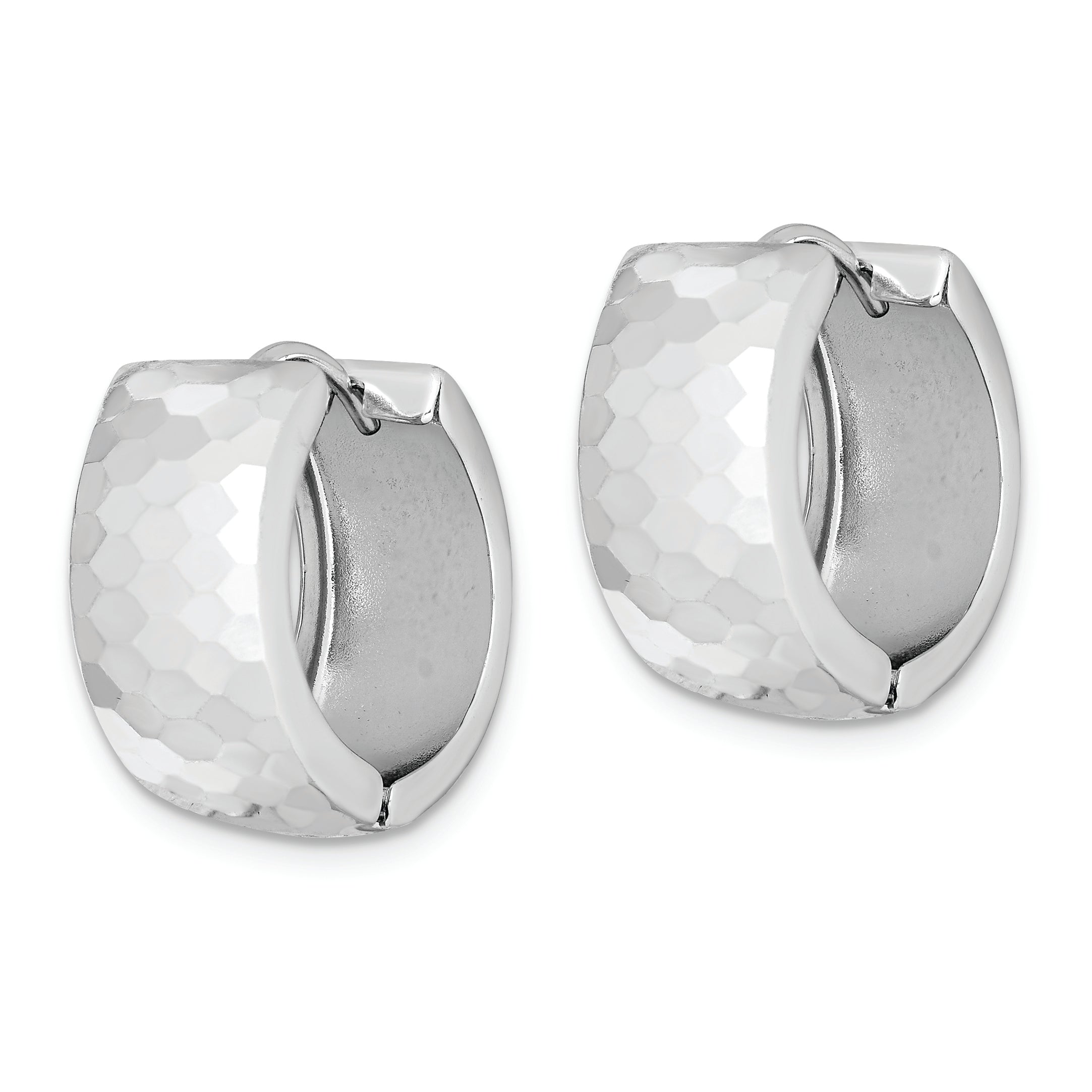 Sterling Silver Rhodium Polished Patterned Hinged Hoop Earrings Secondary image