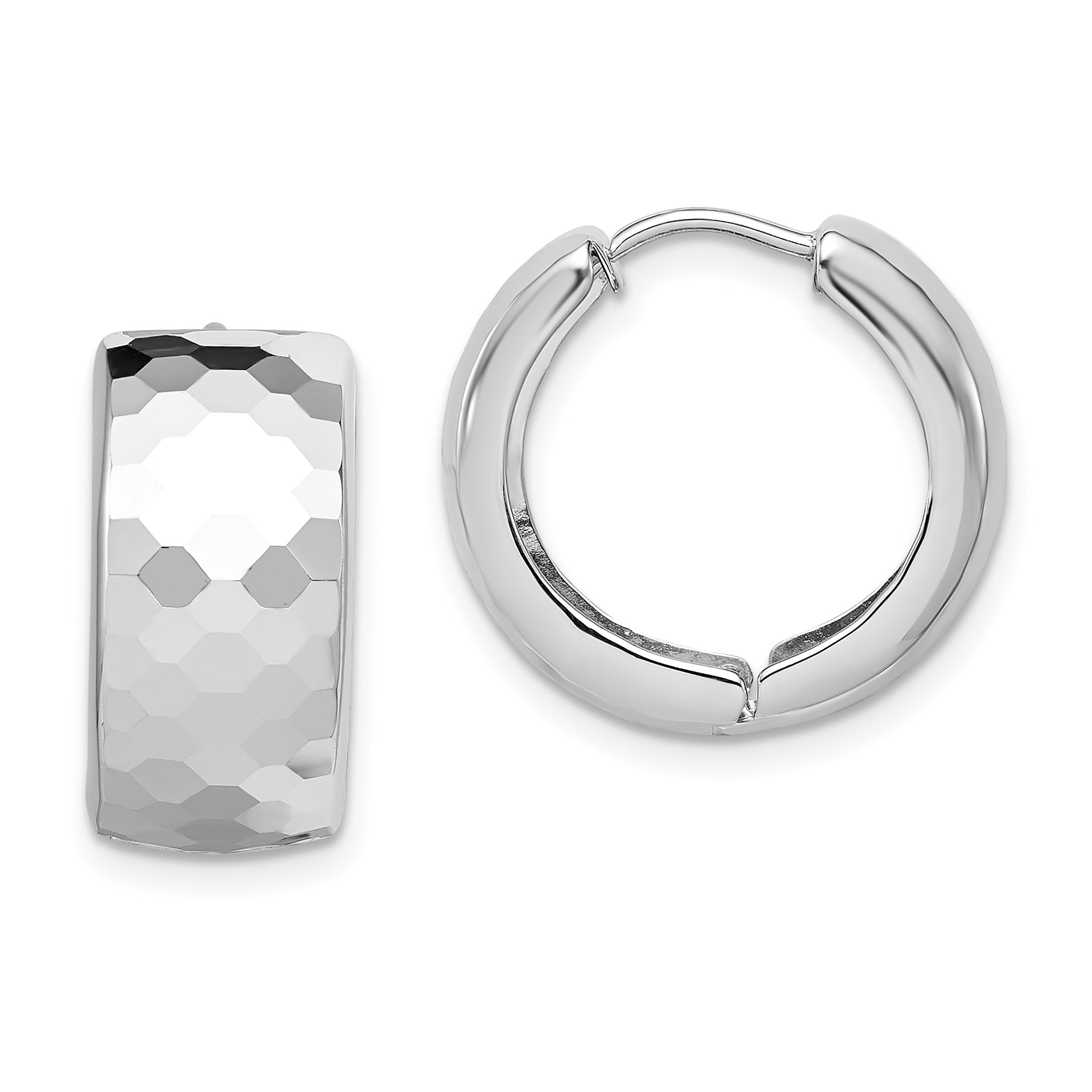 Sterling Silver Rhodium Polished Patterned Hinged Hoop Earrings Main image