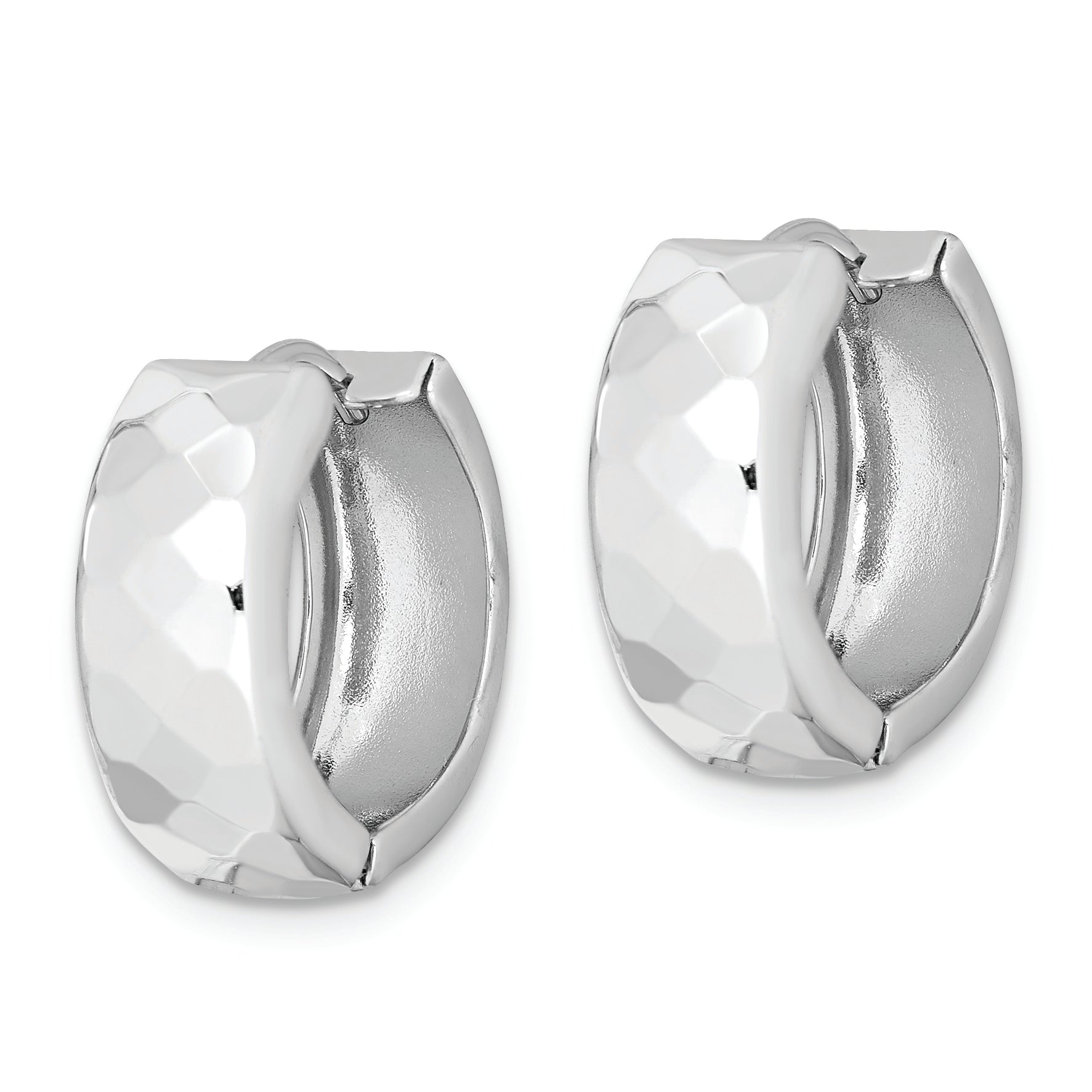 Sterling Silver Rhodium Polished Patterned Hinged Hoop Earrings Secondary image