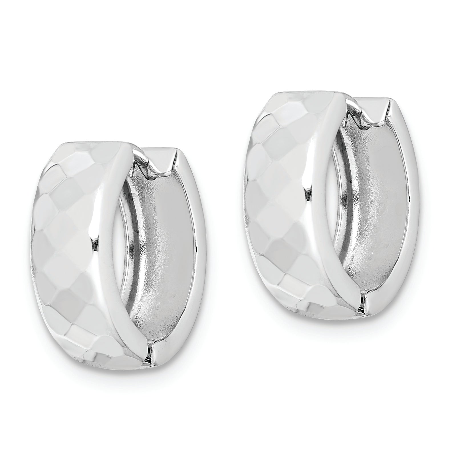 Sterling Silver Rhodium Polished Patterned Hinged Hoop Earrings Secondary image