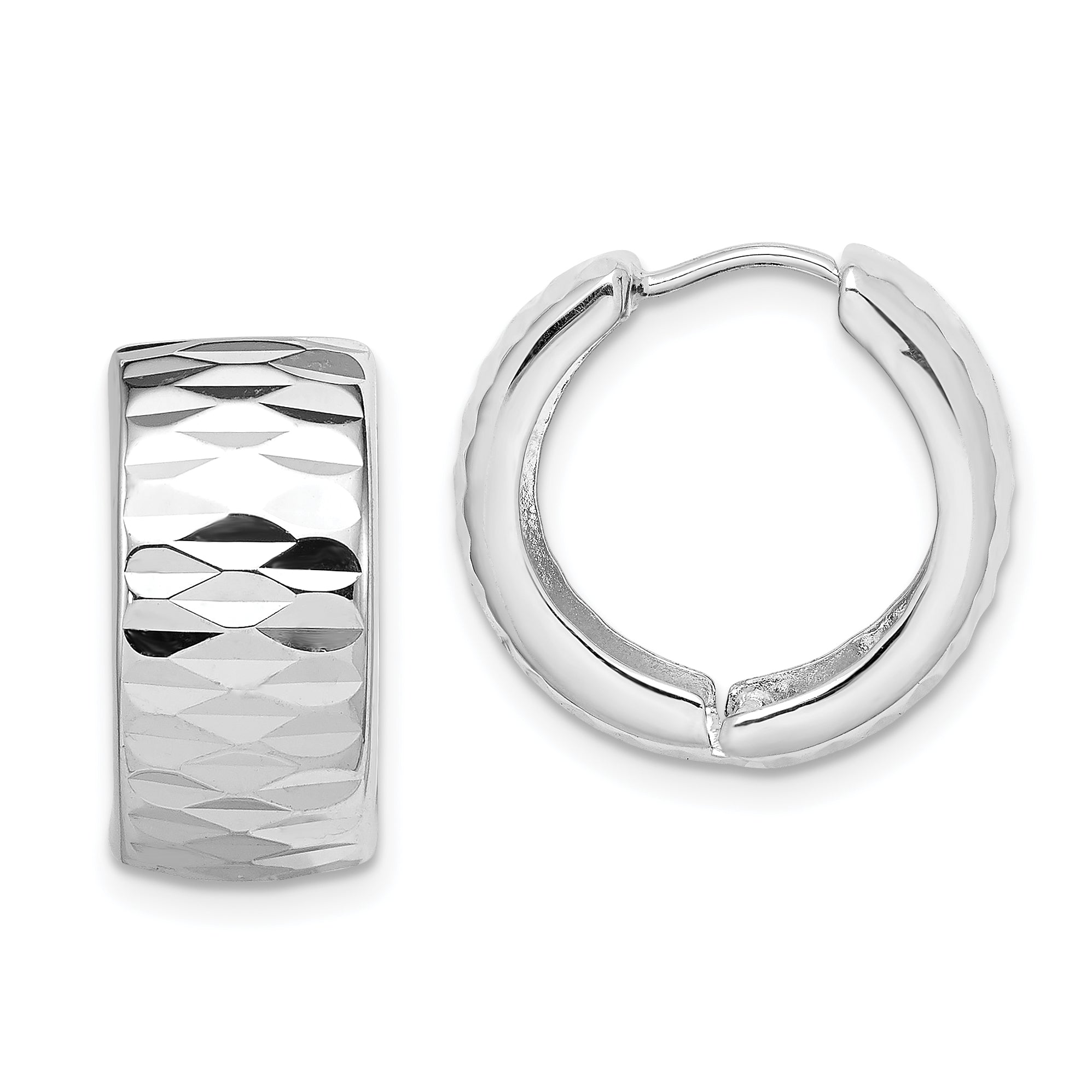 Sterling Silver Rhodium Polished Diamond Cut Hinged Hoop Earrings Main image