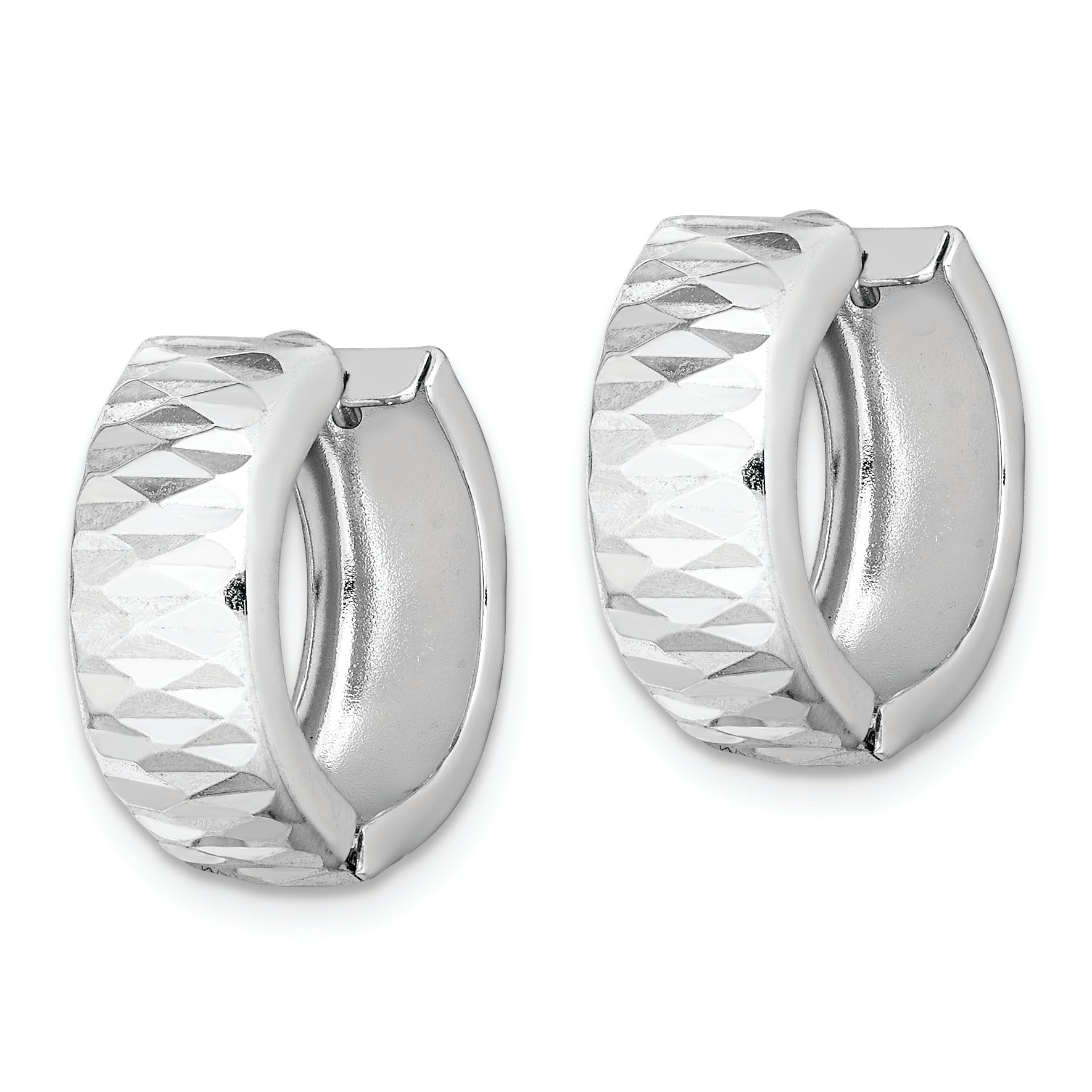 Sterling Silver Rhodium Diamond Cut Polished Hinged Hoop Earrings Secondary image