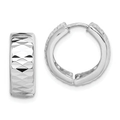Sterling Silver Rhodium Diamond Cut Polished Hinged Hoop Earrings