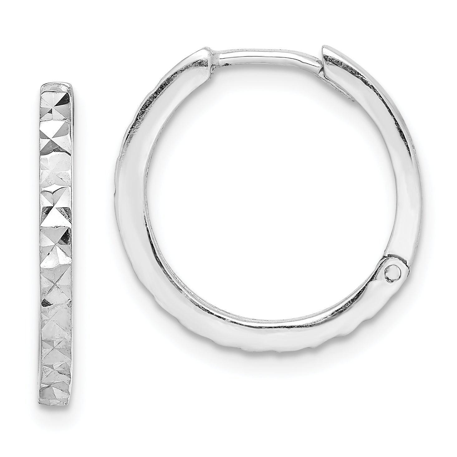 Sterling Silver Rhodium Polished Diamond Cut Hinged Hoop Earrings Main image