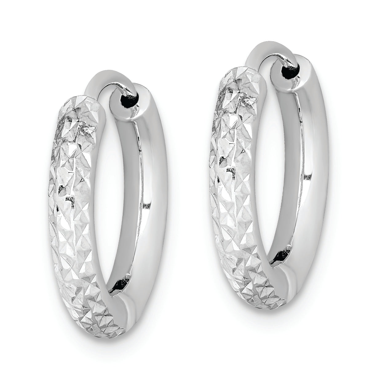 Sterling Silver Rhodium Polished Diamond Cut Hinged Hoop Earrings Secondary image