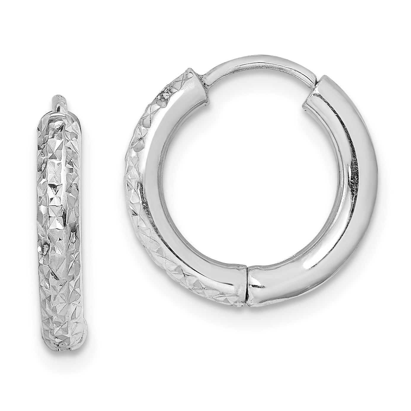 Sterling Silver Rhodium Polished Diamond Cut Hinged Hoop Earrings Main image