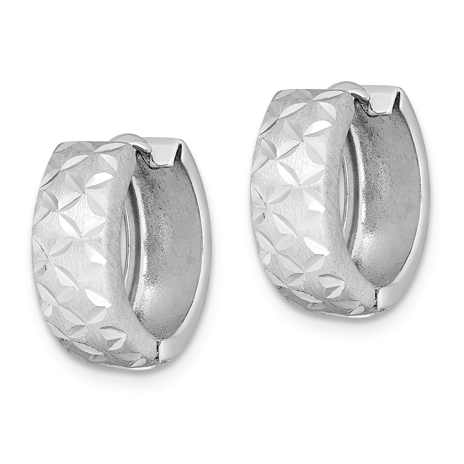 Sterling Silver Rhodium-plated Diamond Cut Hinged Hoop Earrings Secondary image