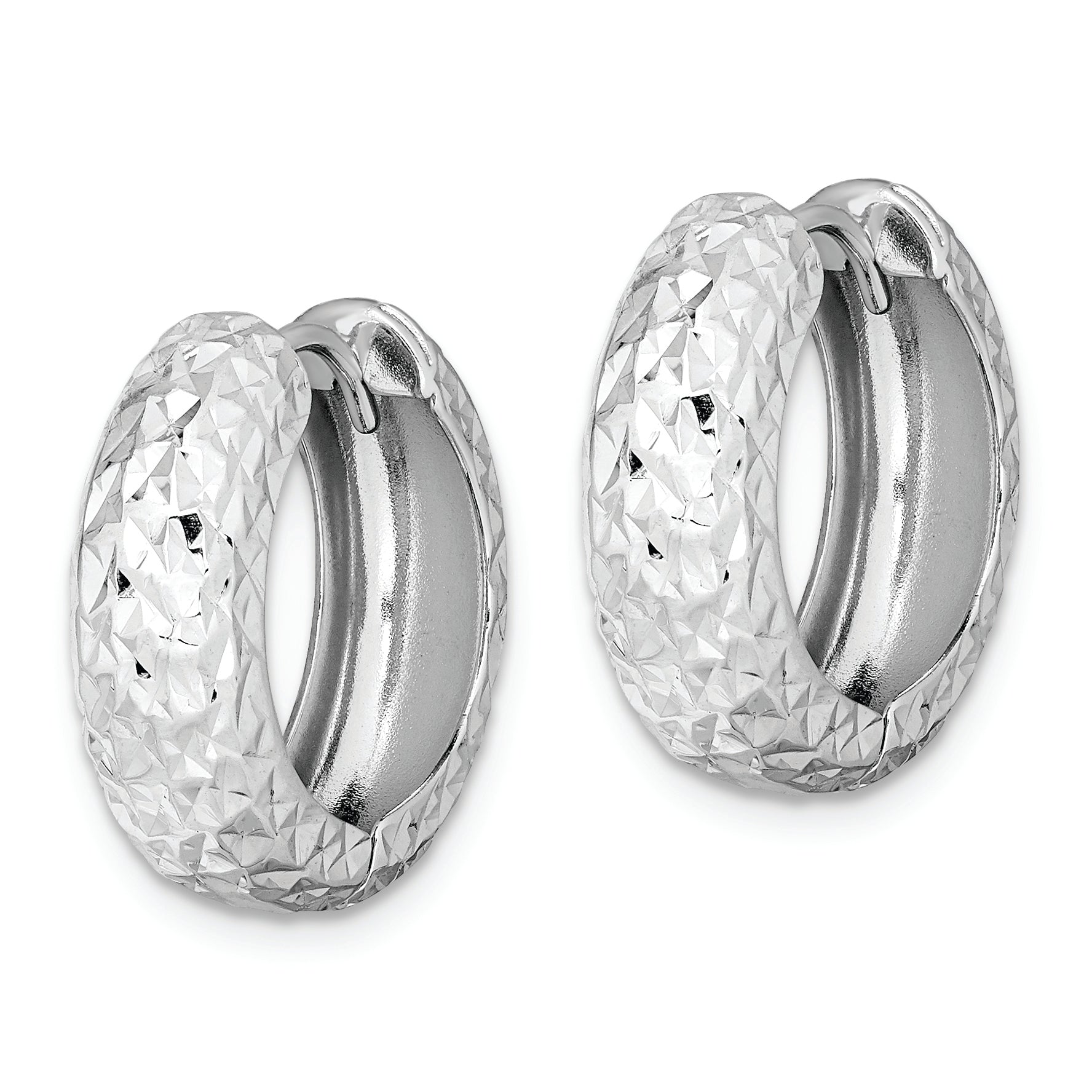 Sterling Silver Rhodium Polished Diamond Cut Hoop Earrings
